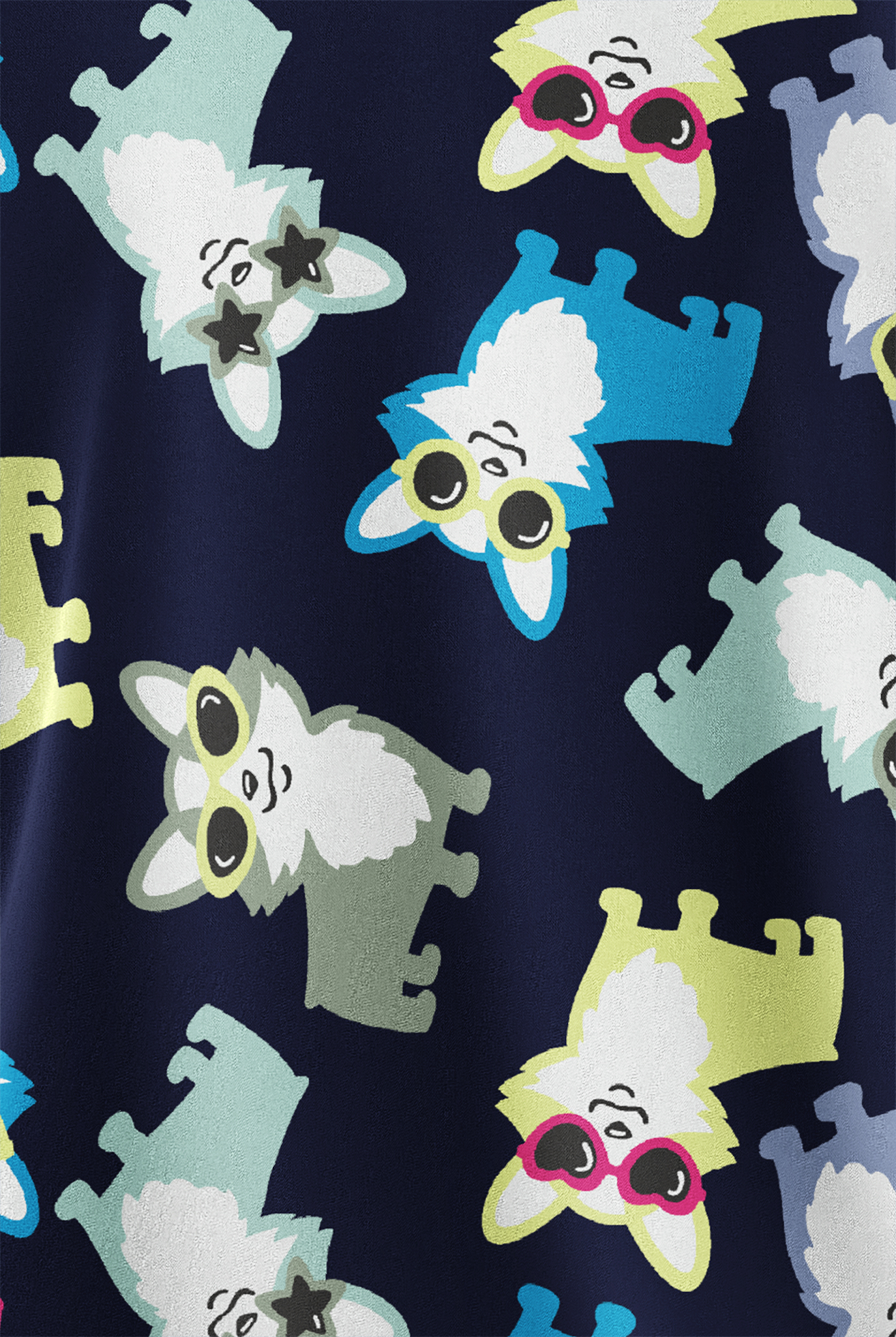 Butter-Soft STRETCH Party Animal Navy Women's 2-Pocket V-Neck Print Scrub Top