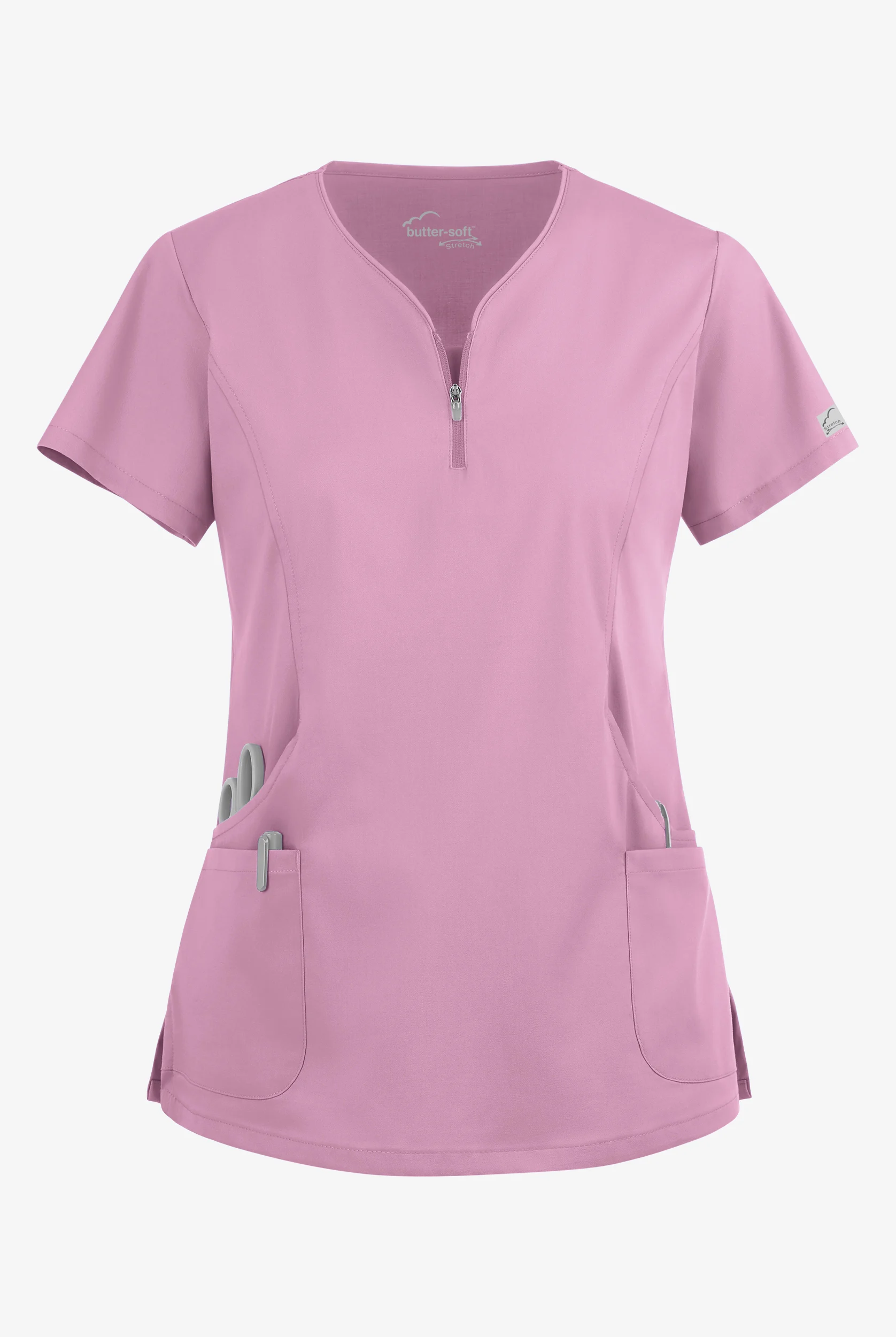 Blusa médica UA Butter-Soft STRETCH con cremallera en el cuello curvo y 4 bolsillos para mujer
