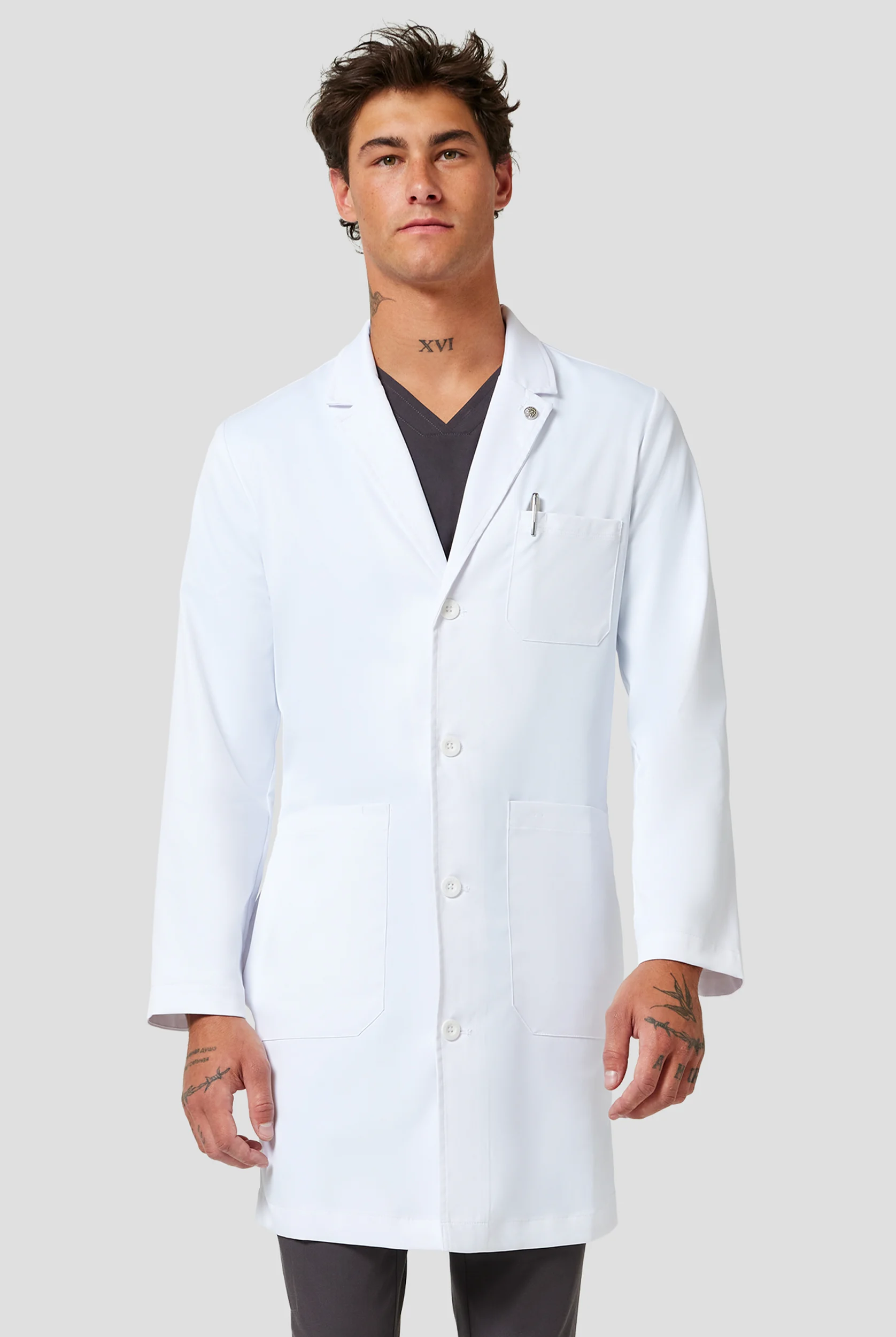 Healing Hands White Coat Minimalist Men's 38" 5-Pocket STRETCH Lab Coat