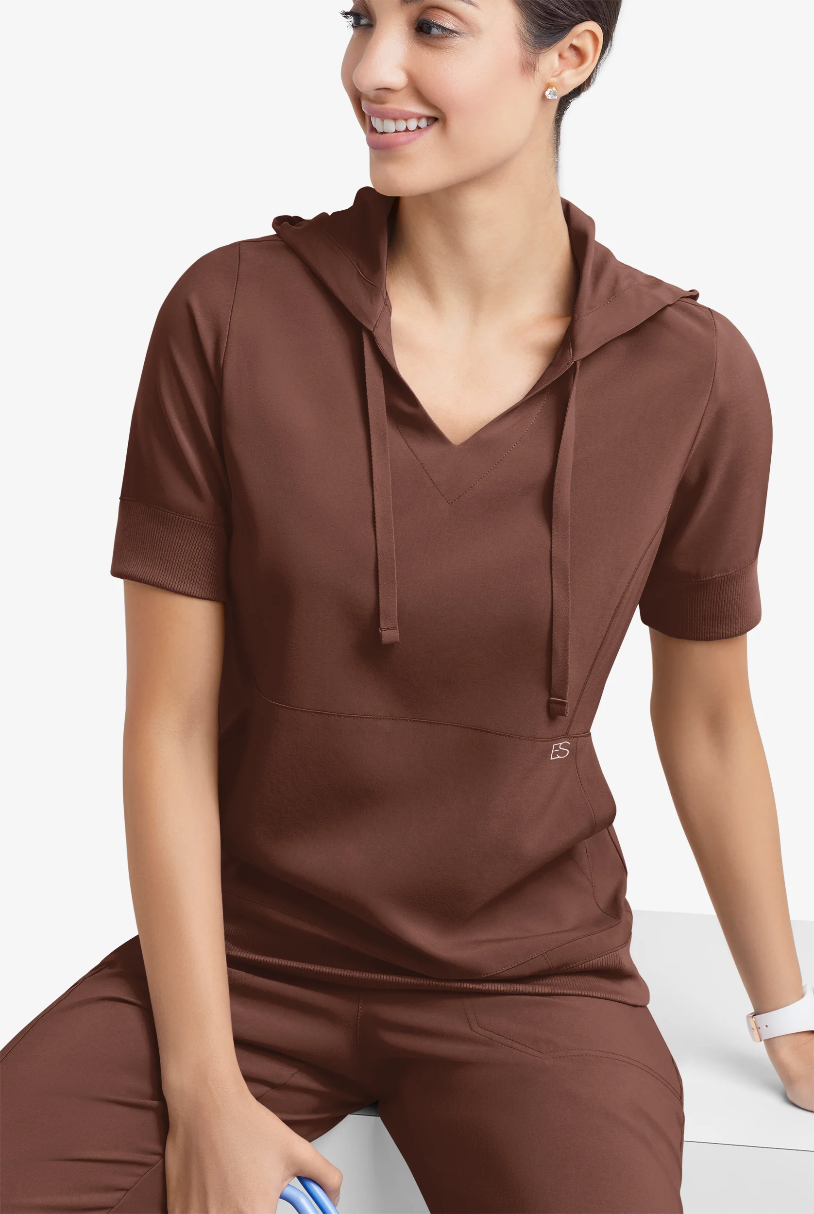 Easy STRETCH True Women's 3-Pocket Short Sleeve Pull-Over Scrub Hoodie
