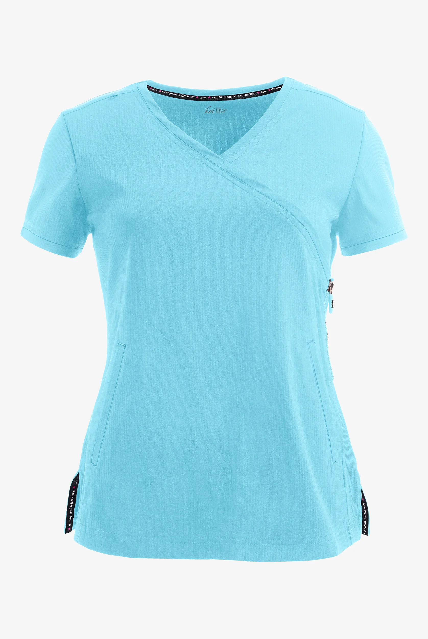 Blusa m&eacute;dica koi Lite&trade; Philosophy STRETCH estilo cruzado con 3 bolsillos y cremallera para mujer