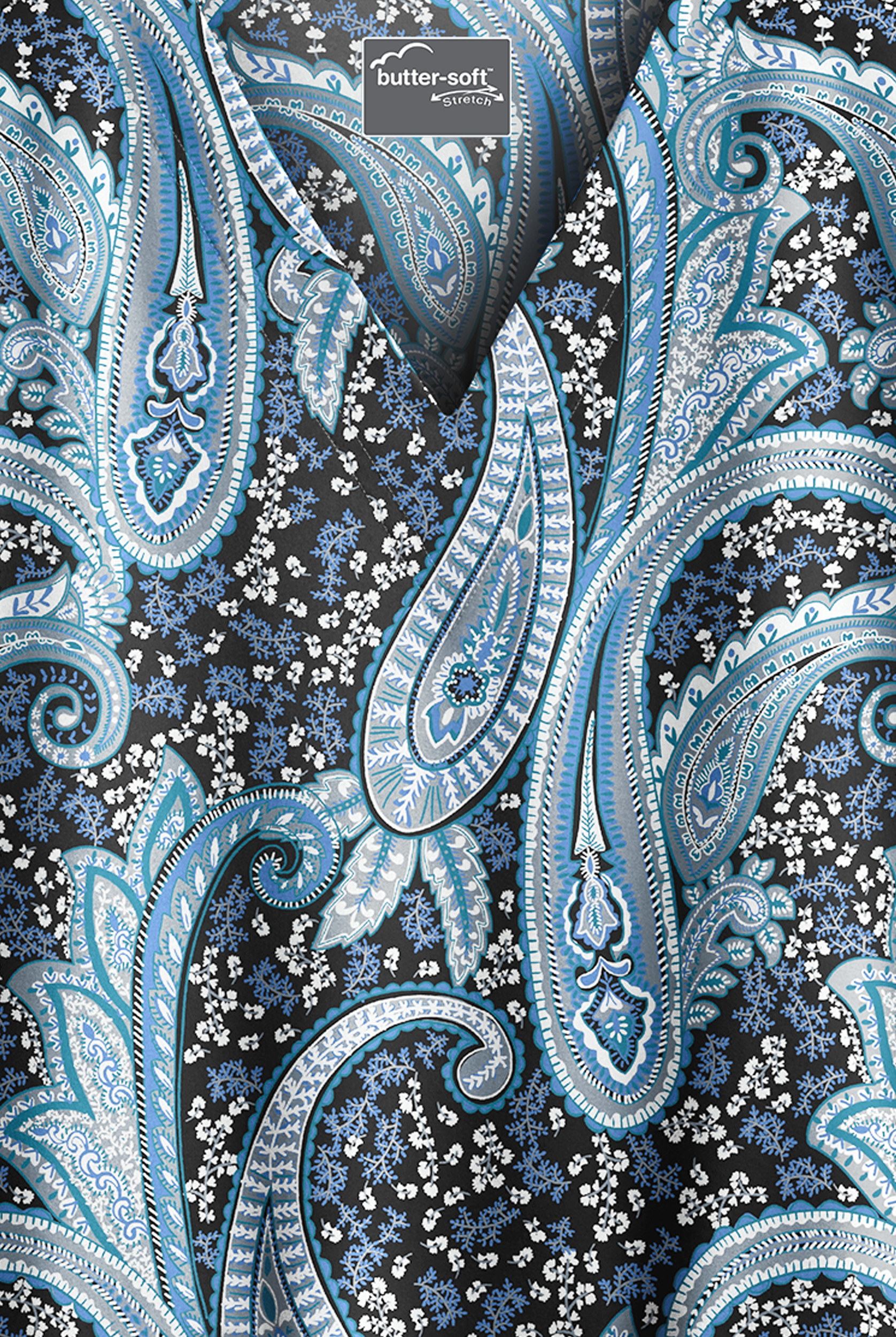 Butter-Soft STRETCH Black Floral Paisley Women's 2-Pocket V-Neck Print Scrub Top