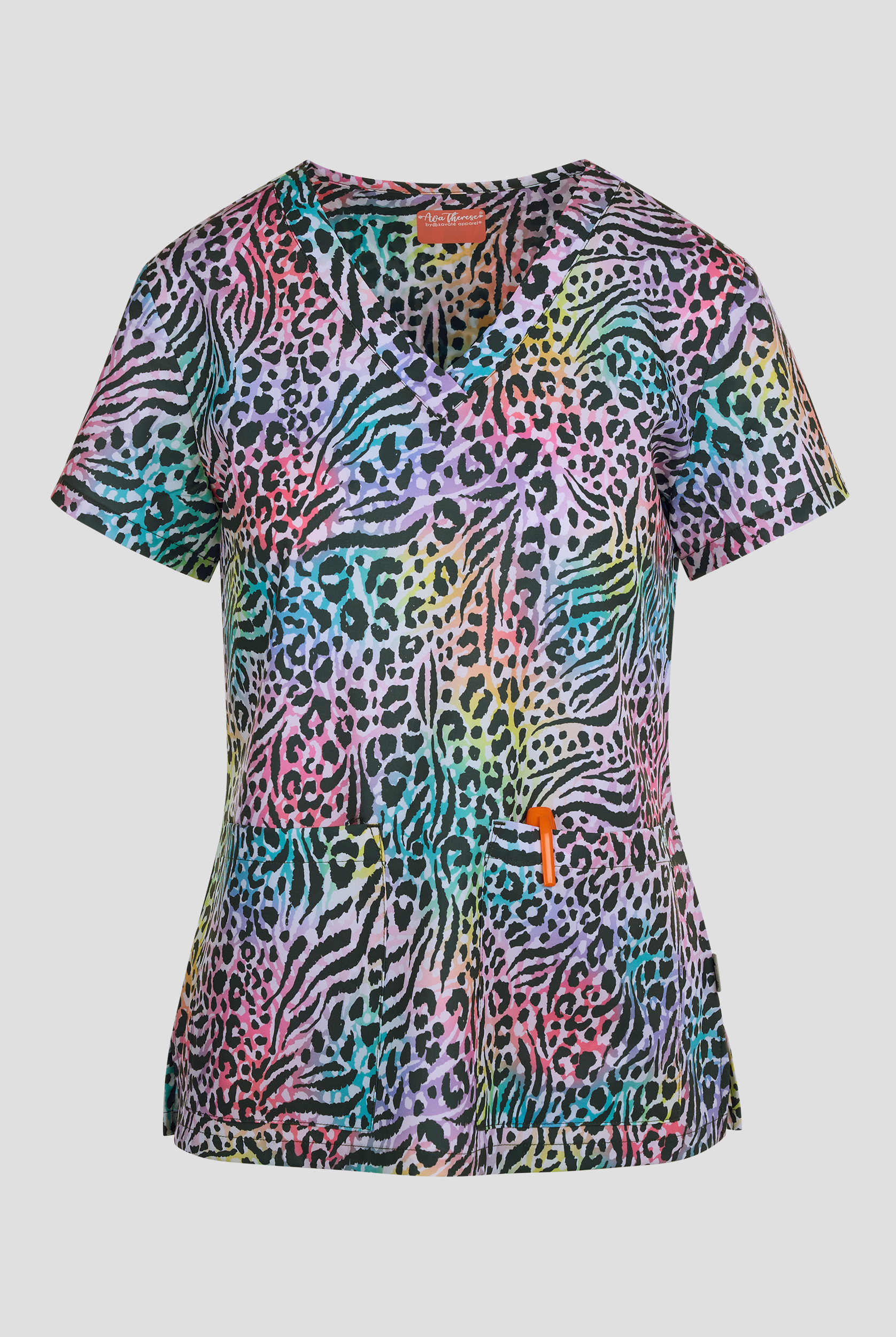 Zavate Ava Therese Wild Sorbets Women's 2-Pocket STRETCH V-Neck Print Scrub Top