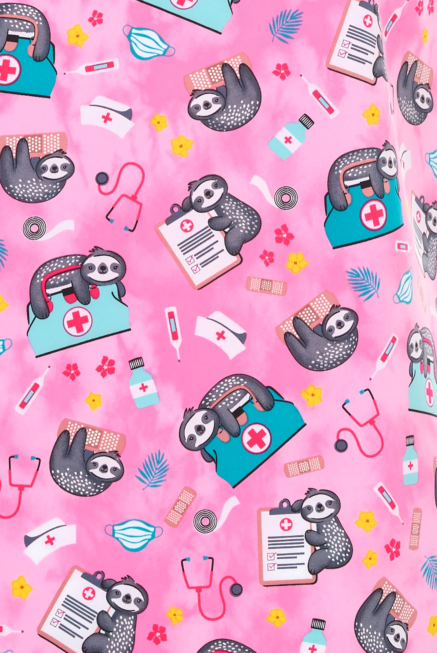 Cherokee Nurse Sloth Women's 2-Pocket STRETCH V-Neck Print Scrub Top