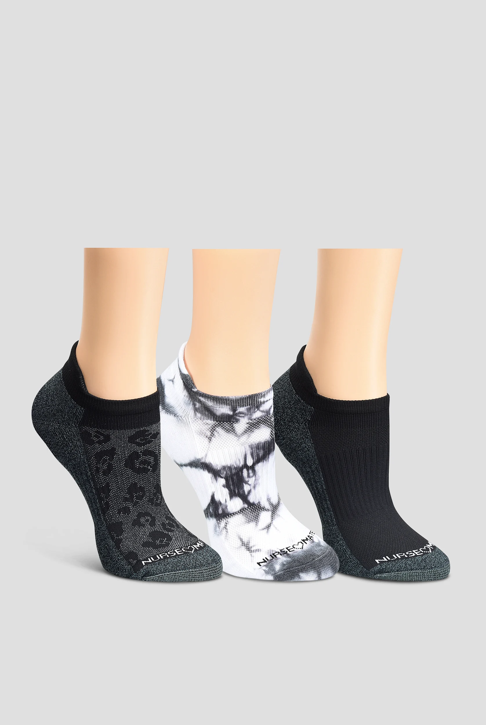 Nurse Mates Black Pattern Arch Support Anklet 5 pack socks