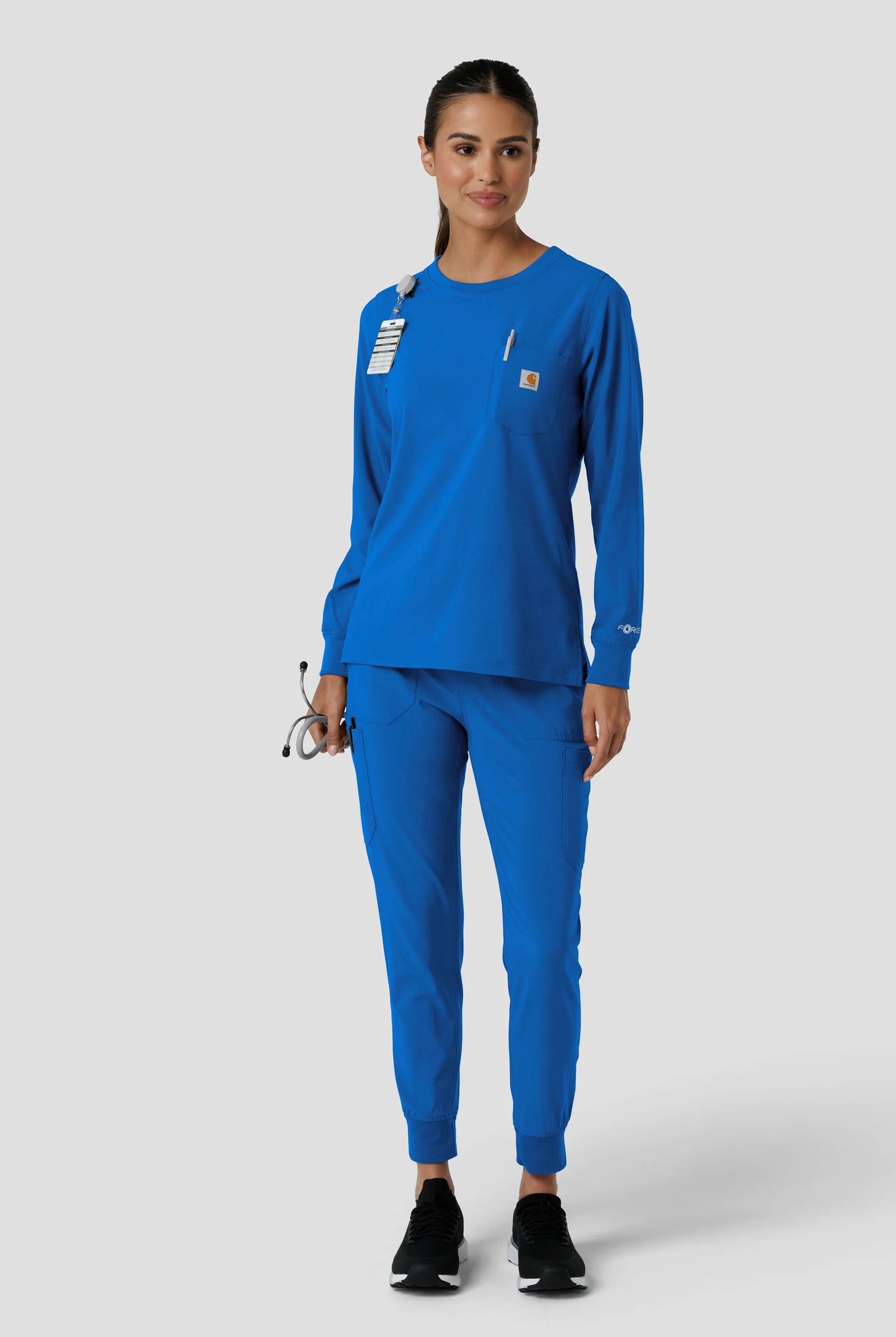 Carhartt Cross-Flex Force Women's 1-Pocket STRETCH Knit Trim Long Sleeve Crew Neck Scrub Top