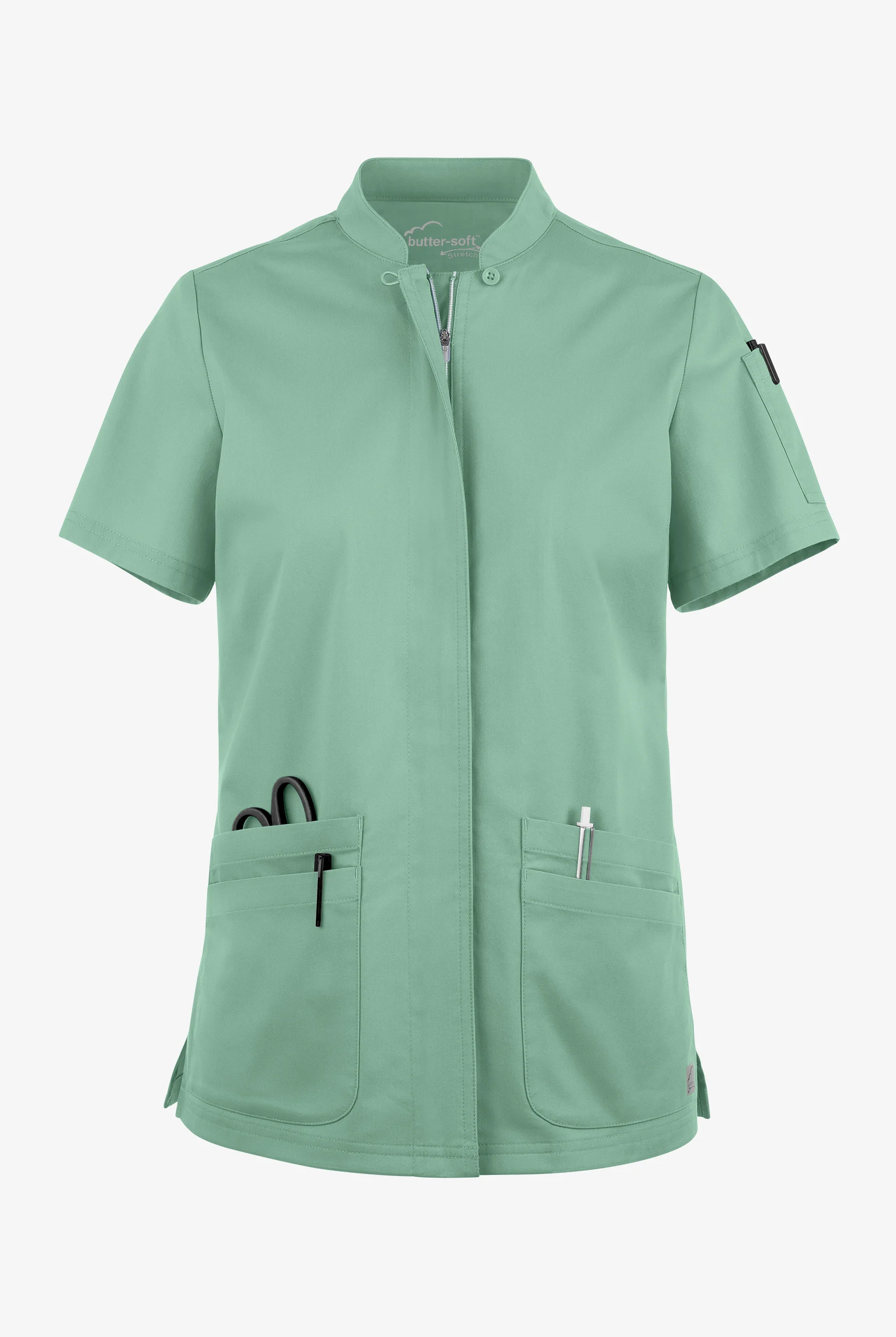 Blusa m&eacute;dica UA Butter-Soft STRETCH con cremallera y 6 bolsillos para mujer