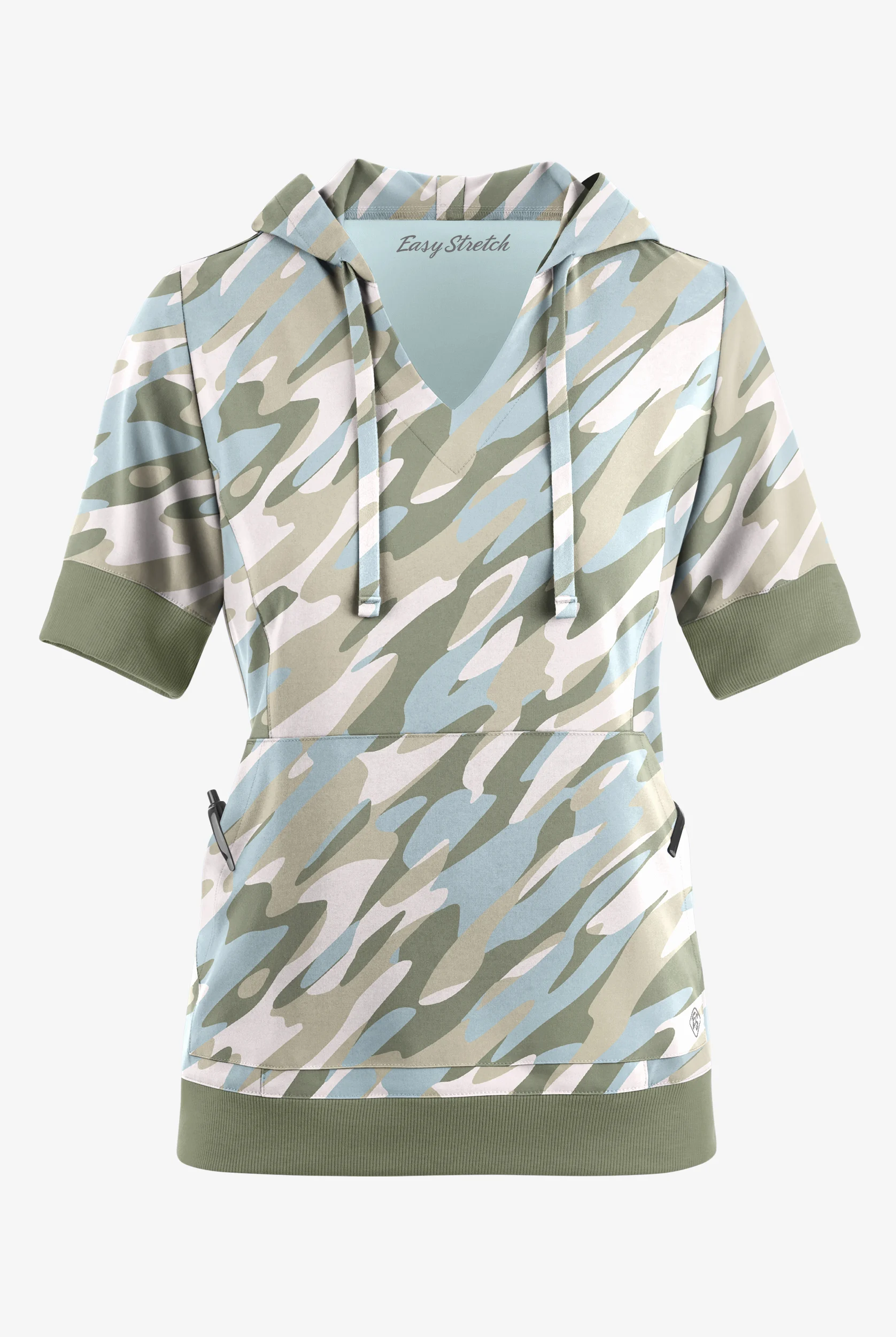 Sudadera médica manga corta Easy STRETCH Camo Waves White con capucha y 3 bolsillos para mujer