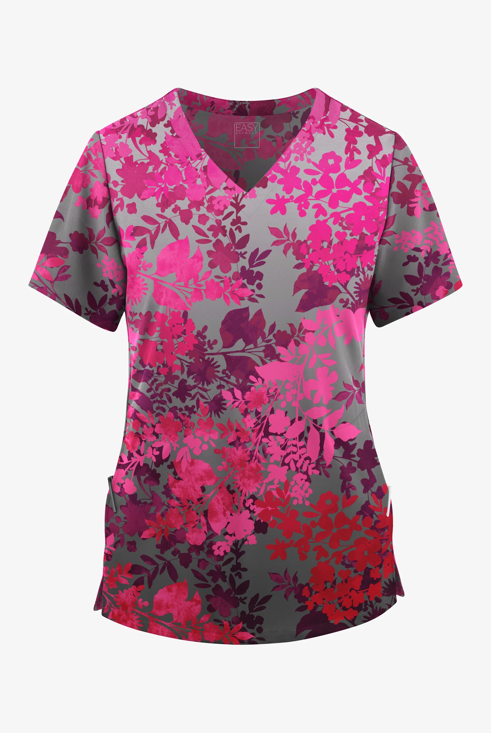 Easy STRETCH Shadow Garden Pewter Women's V-Neck Printed Scrub Top