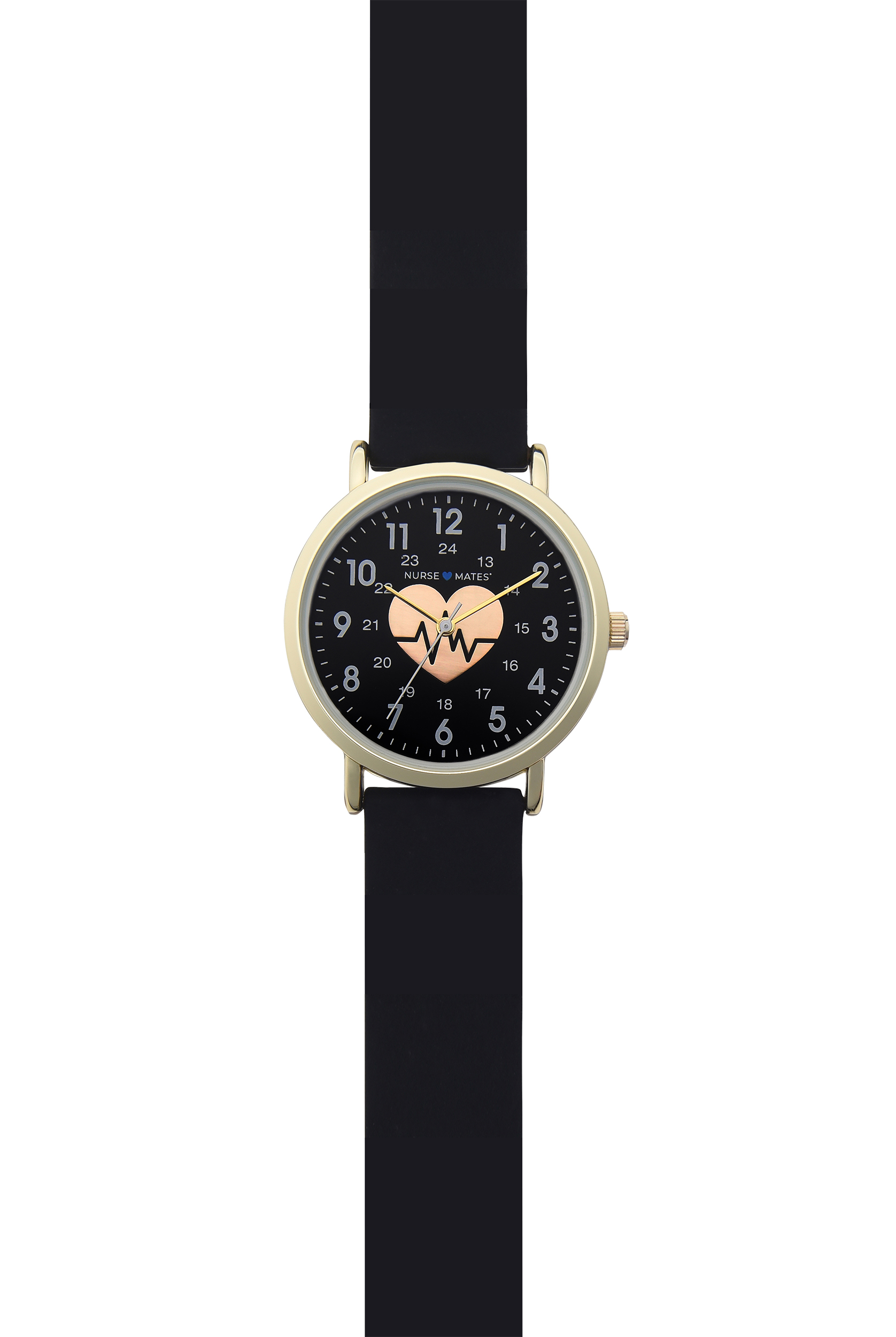 Nurse Mates Heart of Gold Unisex Military Time Silicone Strap Watch