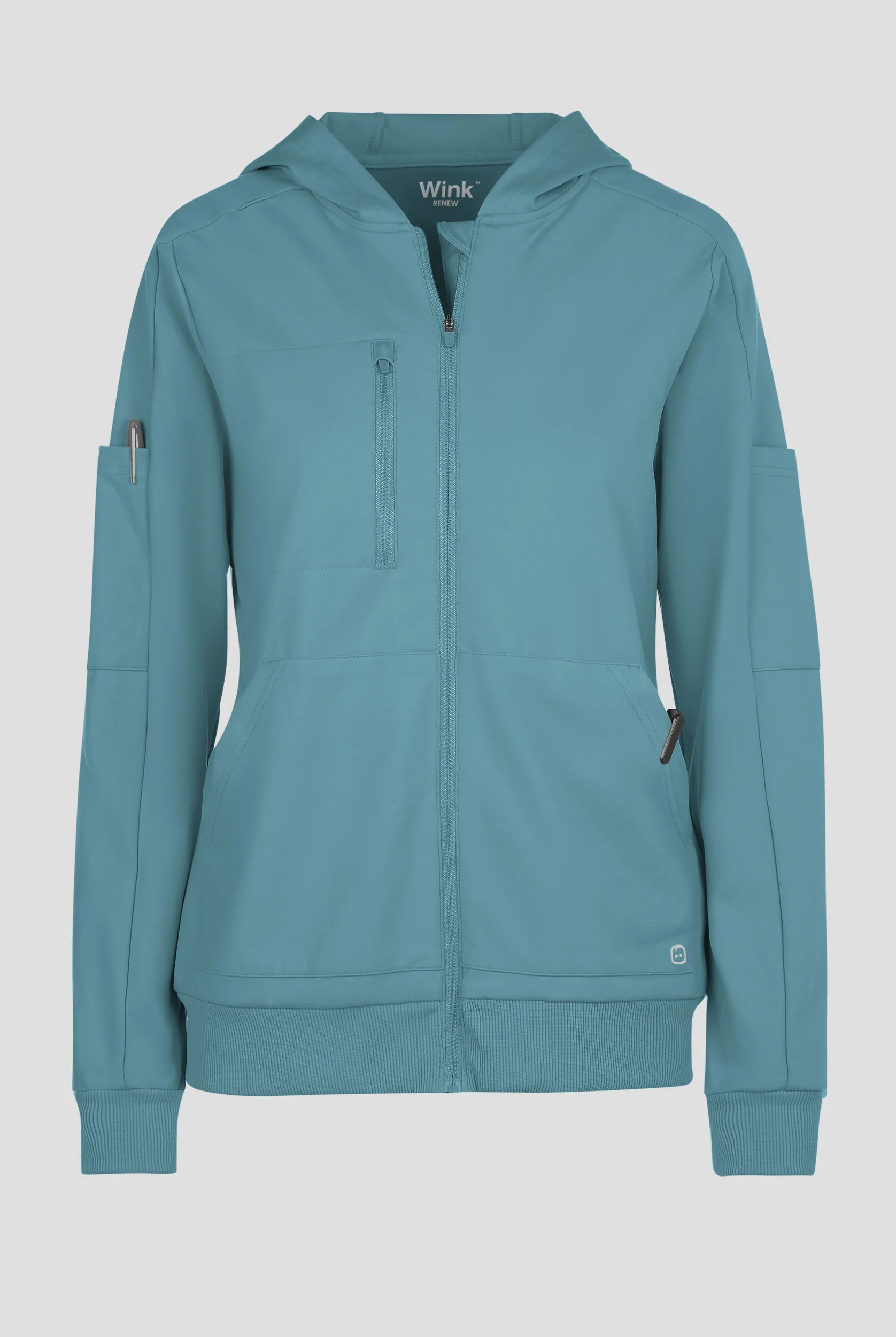 Wink Renew Knit Women's 4-Pocket STRETCH Front Zip Scrub Hoodie Jacket