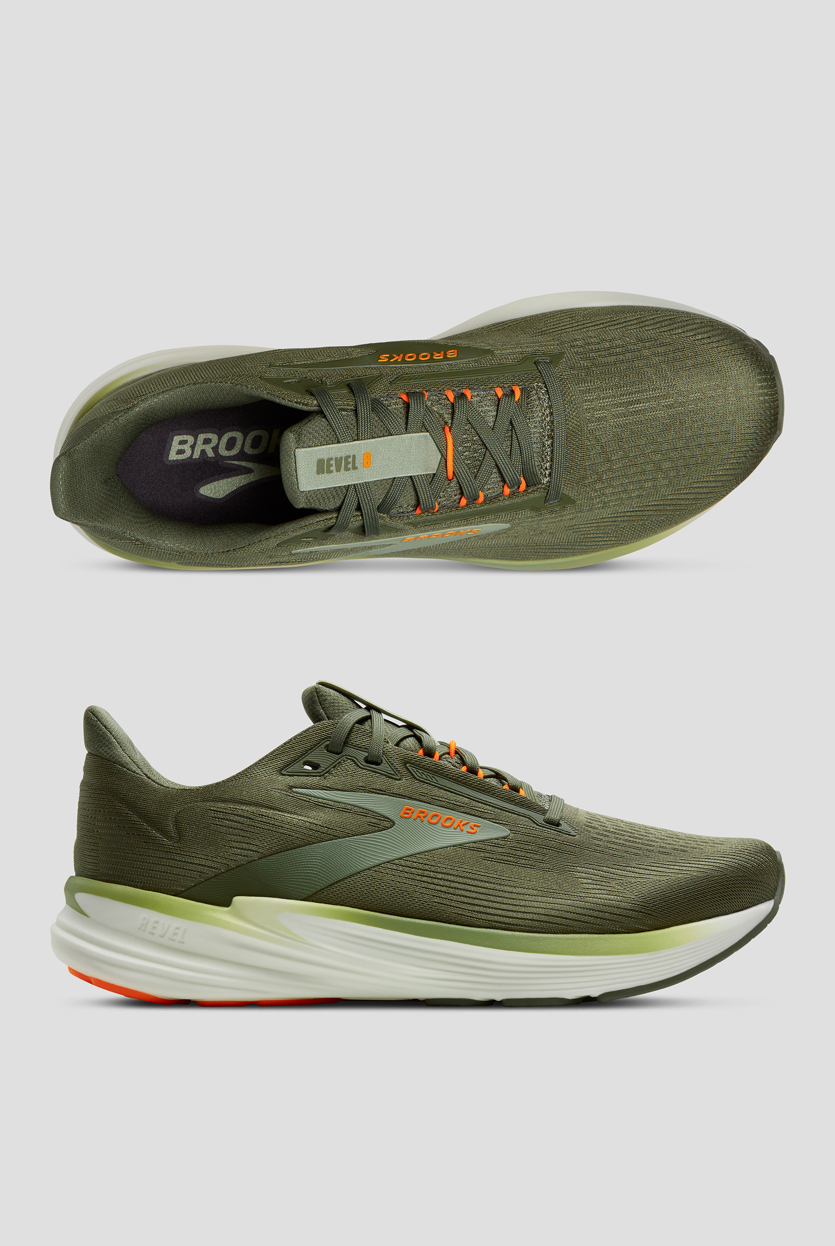 Zapatillas deportivas Brooks Revel 8 Olive/Tea/Orange con cordones para hombre