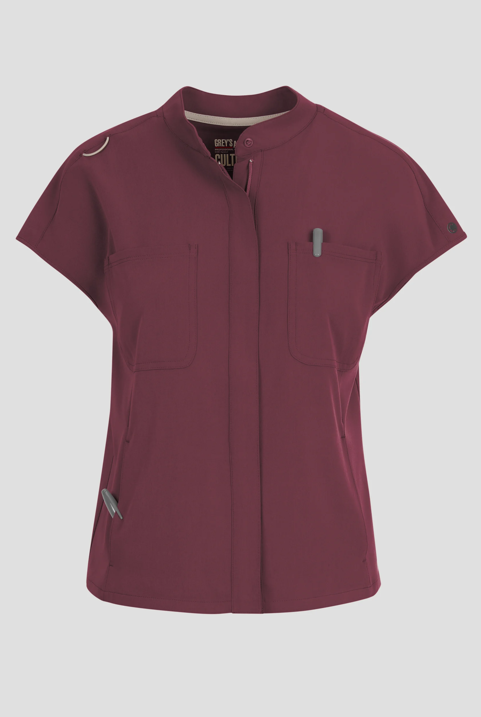 Grey's Anatomy by Barco Cultivate Aria Women's 6-Pocket STRETCH Zip Front Mandarin Collar Scrub Top