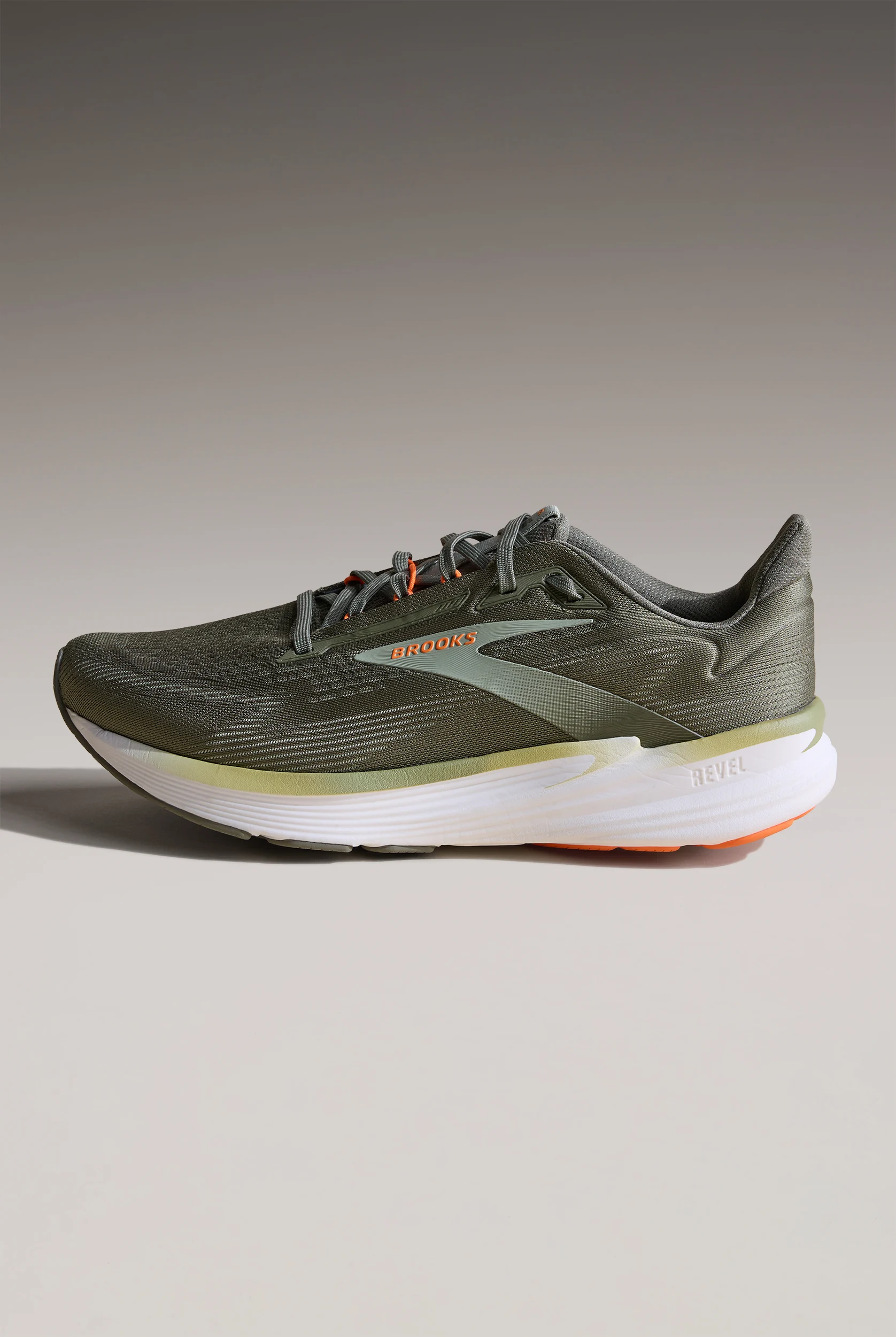 Brooks Men's Revel 8 Olive/Tea/Orange Athletic Lace Up Shoes
