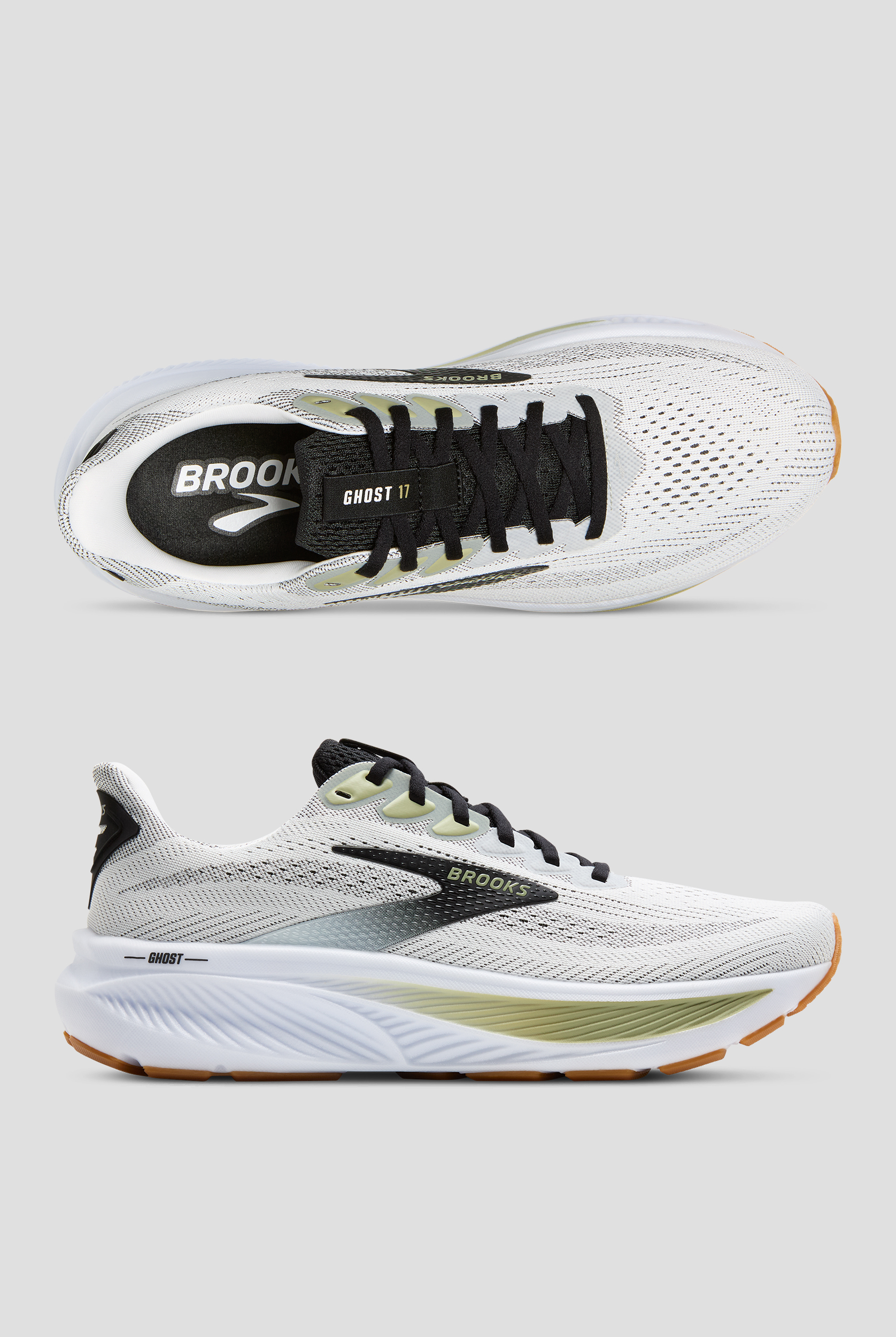 Zapatillas deportivas de enfermería Brooks Ghost 17 White/Black/Tea con cordones para hombre