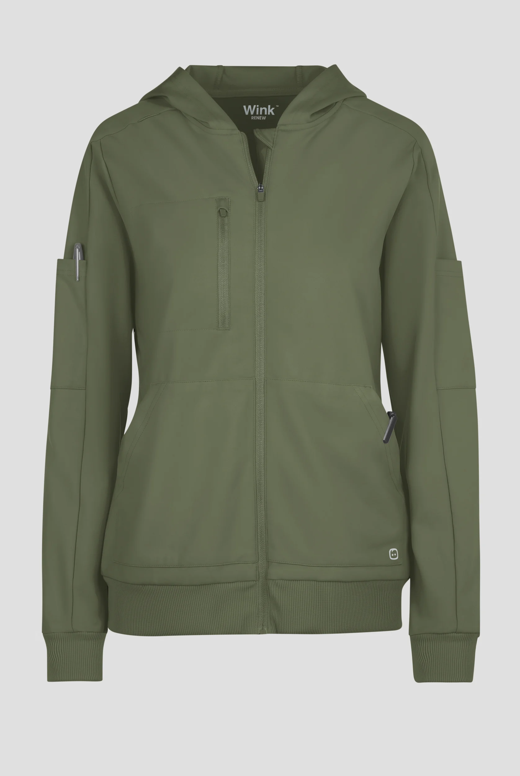Wink Renew Knit Women's 4-Pocket STRETCH Front Zip Scrub Hoodie Jacket