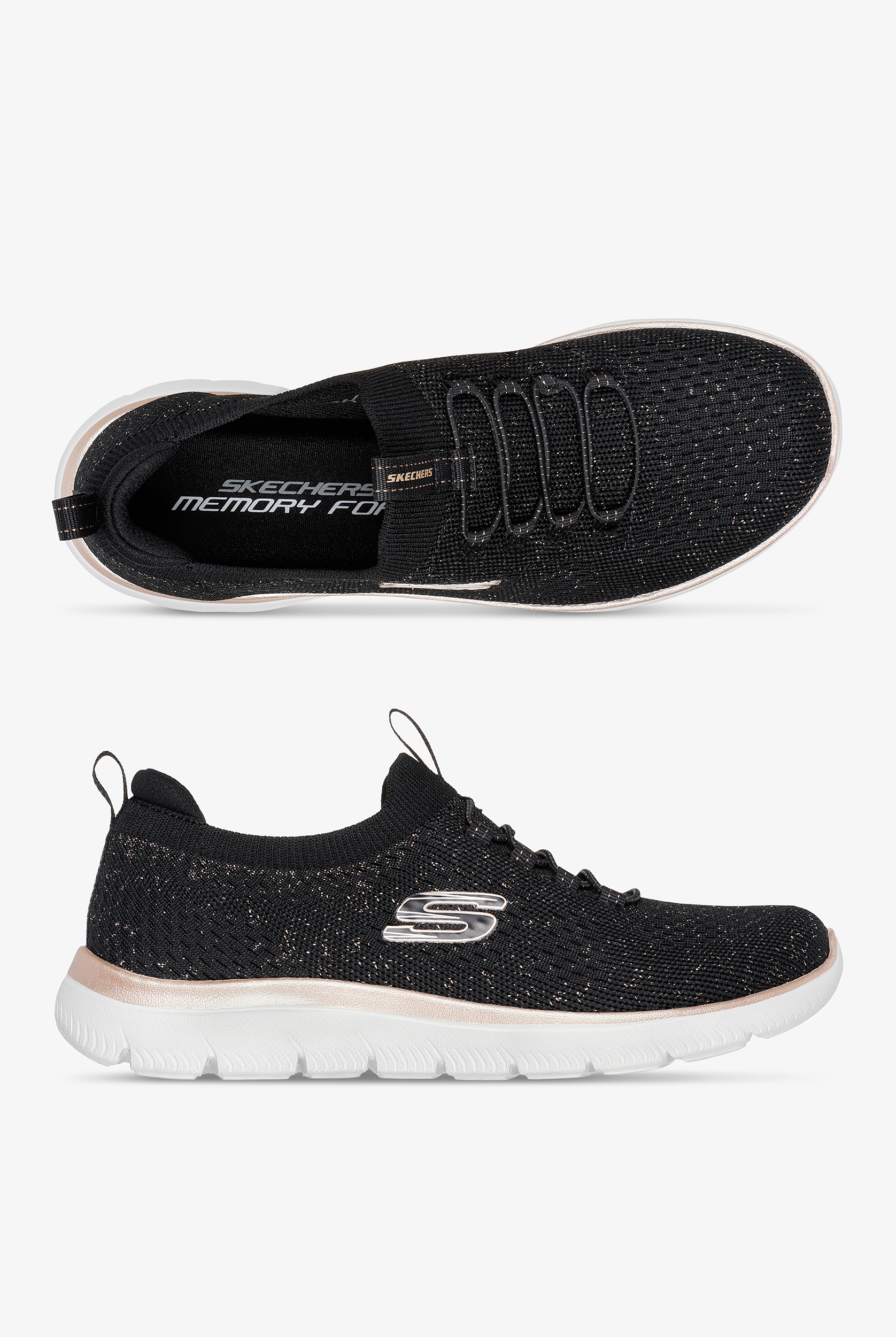 Skechers Sport SUMMITS - PIXI DUST Black Knit Bungee Athletic Slip-On Nursing Shoes