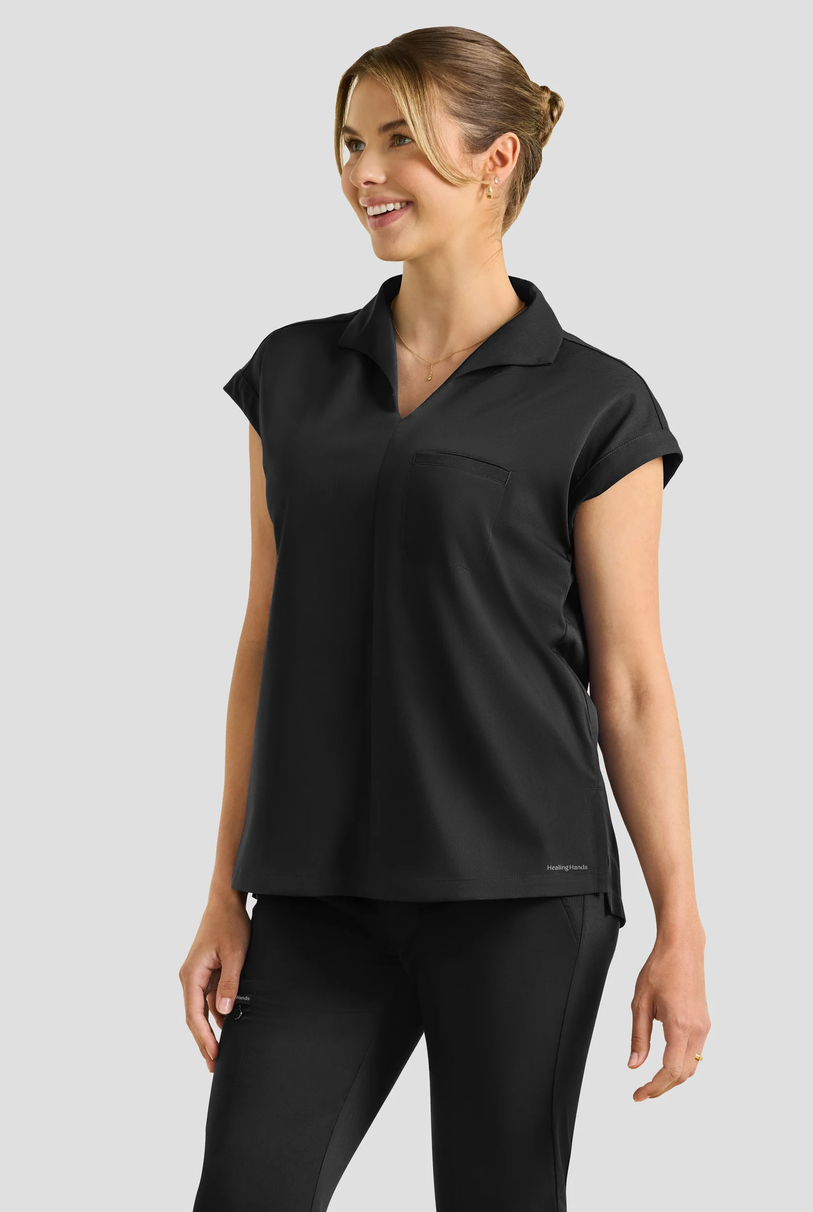 Healing Hands Purple Label Women's 1-Pocket STRETCH Dolman Sleeve Notch Collar Scrub Top