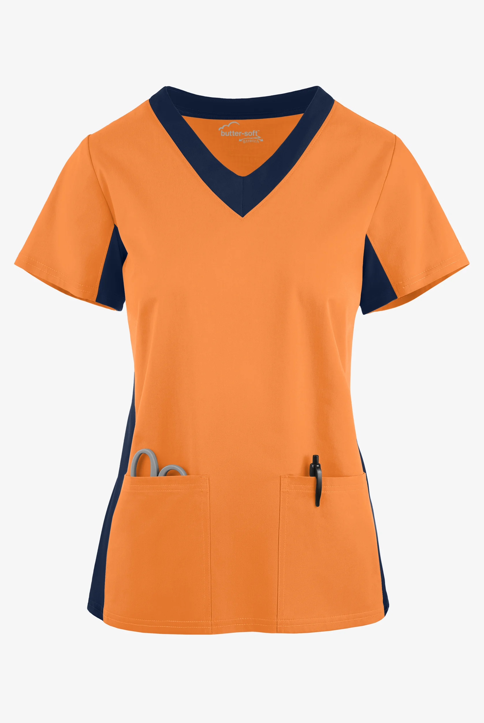 Butter-Soft STRETCH Women's 3-Pocket Contrast Scrub Top