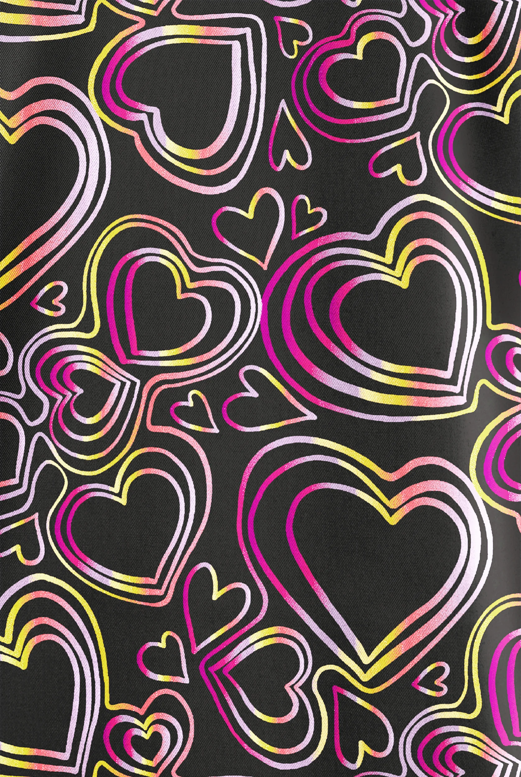 Butter-Soft STRETCH Black Neon Hearts  Women's 1-Pocket Tuck-In V-Neck Print Scrub Top
