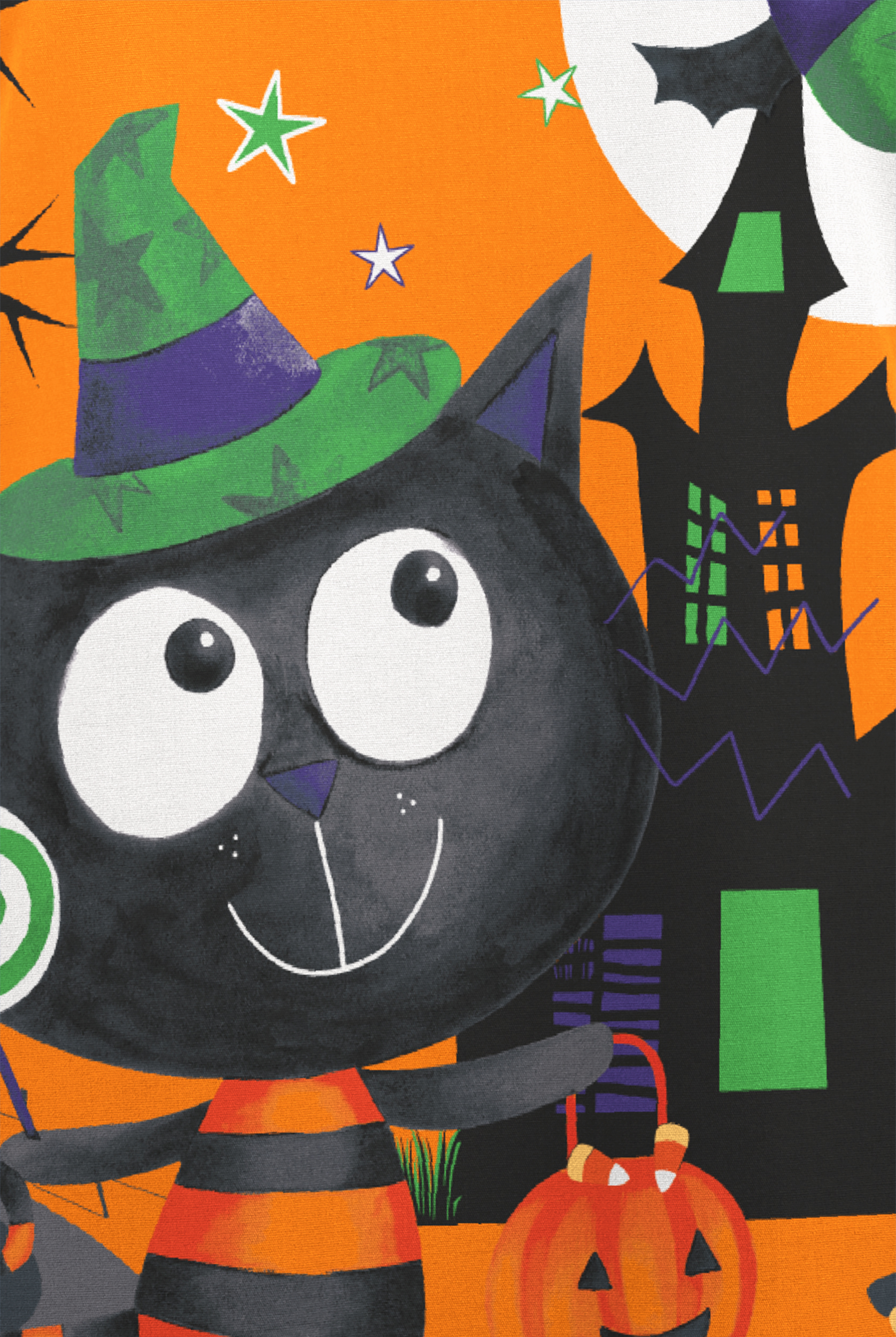 Butter-Soft Originals Spooky Cat Women's 2-Pocket Scallop Neck Print Scrub Top