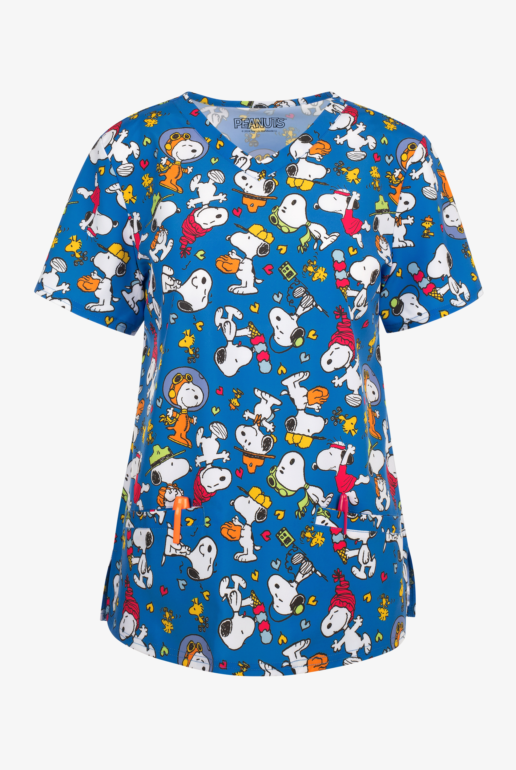 Peanuts Snoopy Sports by Funscrubs Women's 2-Pocket STRETCH V-Neck Print Scrub Top