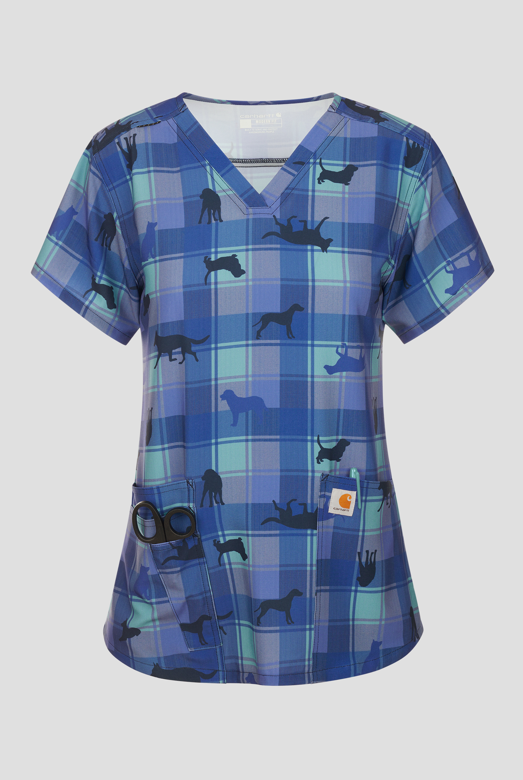 Carhartt Faithful Friends Horses Women's 4-Pocket STRETCH V-Neck Print Scrub Top