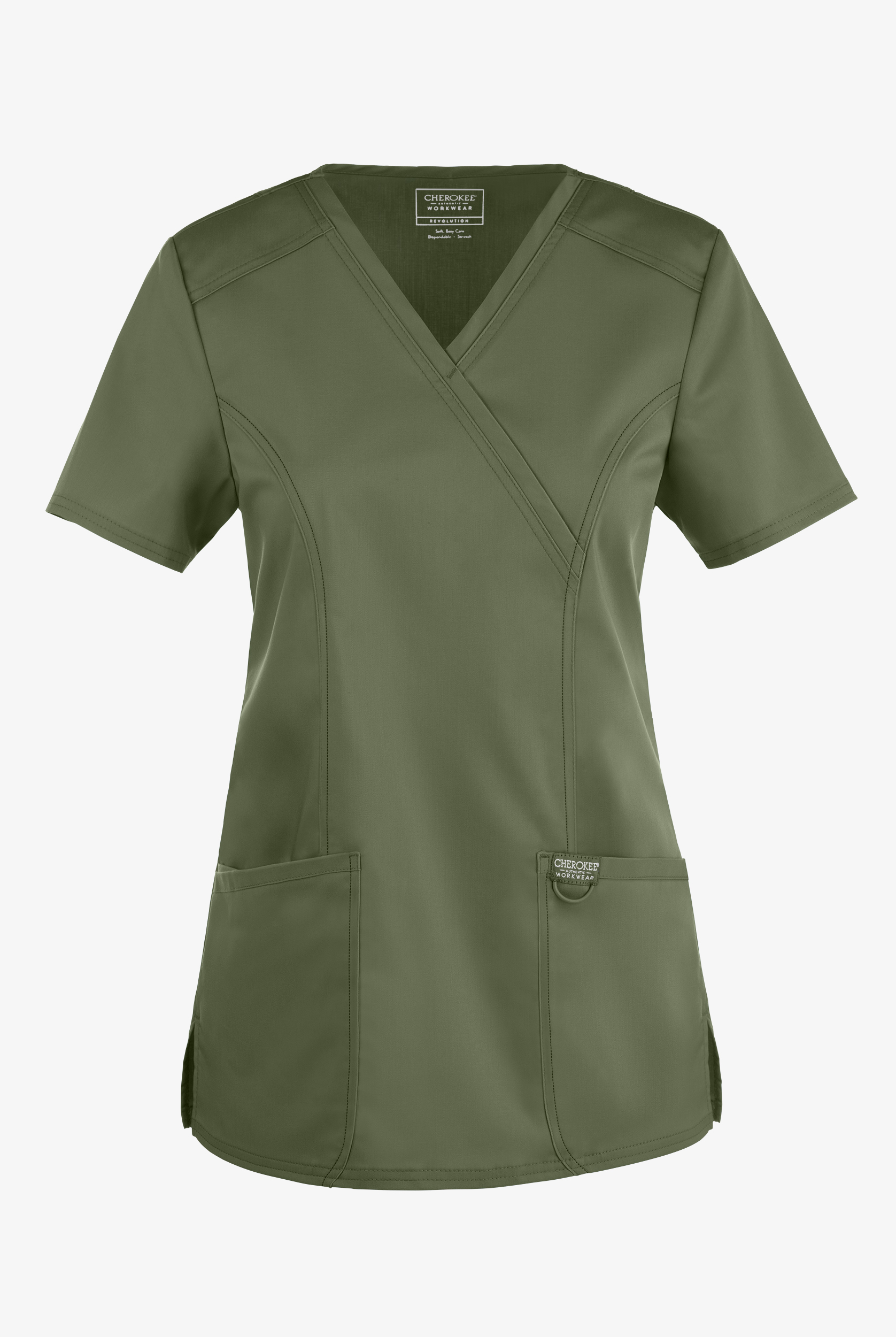 Cherokee Workwear Revolution Women's 2-Pocket STRETCH Mock Wrap Scrub Top
