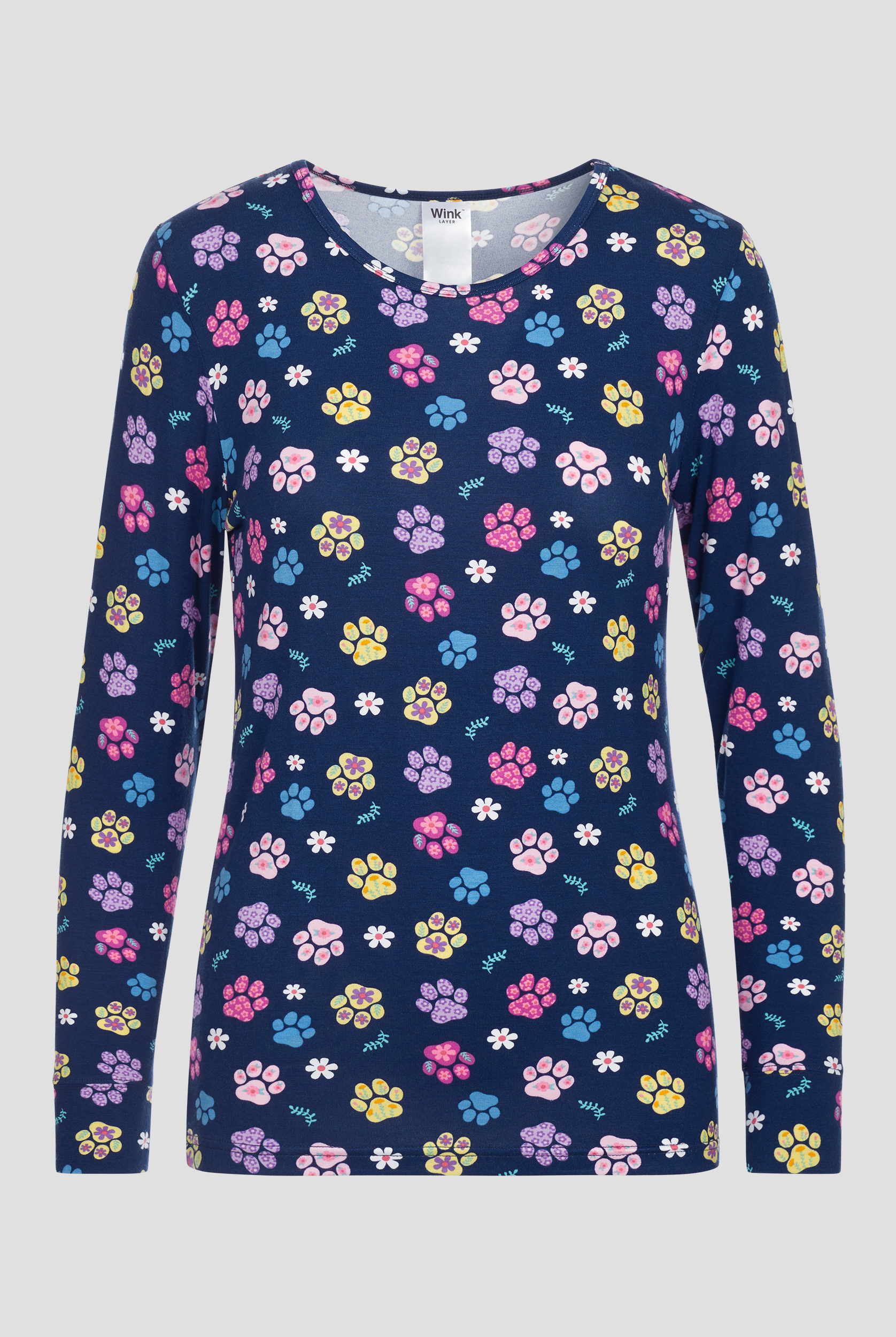 Wink Springtime Stroll Paws Women's STRETCH Long Sleeve Knit Print Underscrub