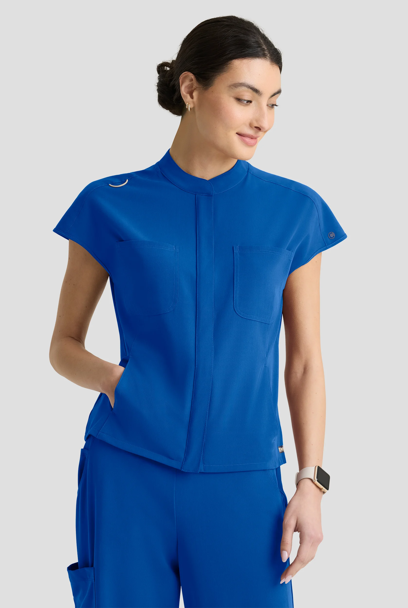 Grey's Anatomy by Barco Cultivate Aria Women's 6-Pocket STRETCH Zip Front Mandarin Collar Scrub Top