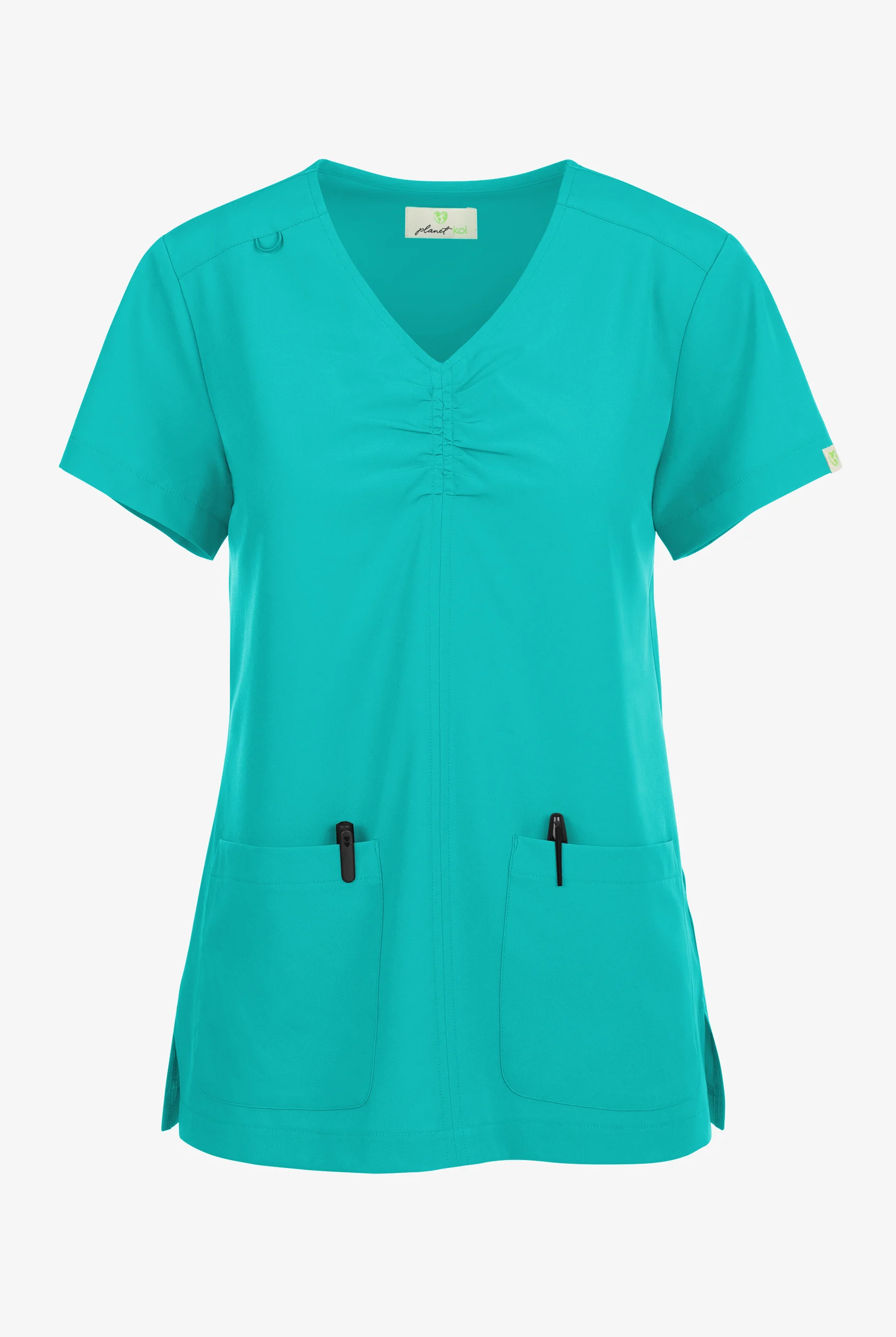Planet koi Enik Women's 2-Pocket STRETCH Rouched V-Neck Scrub Top