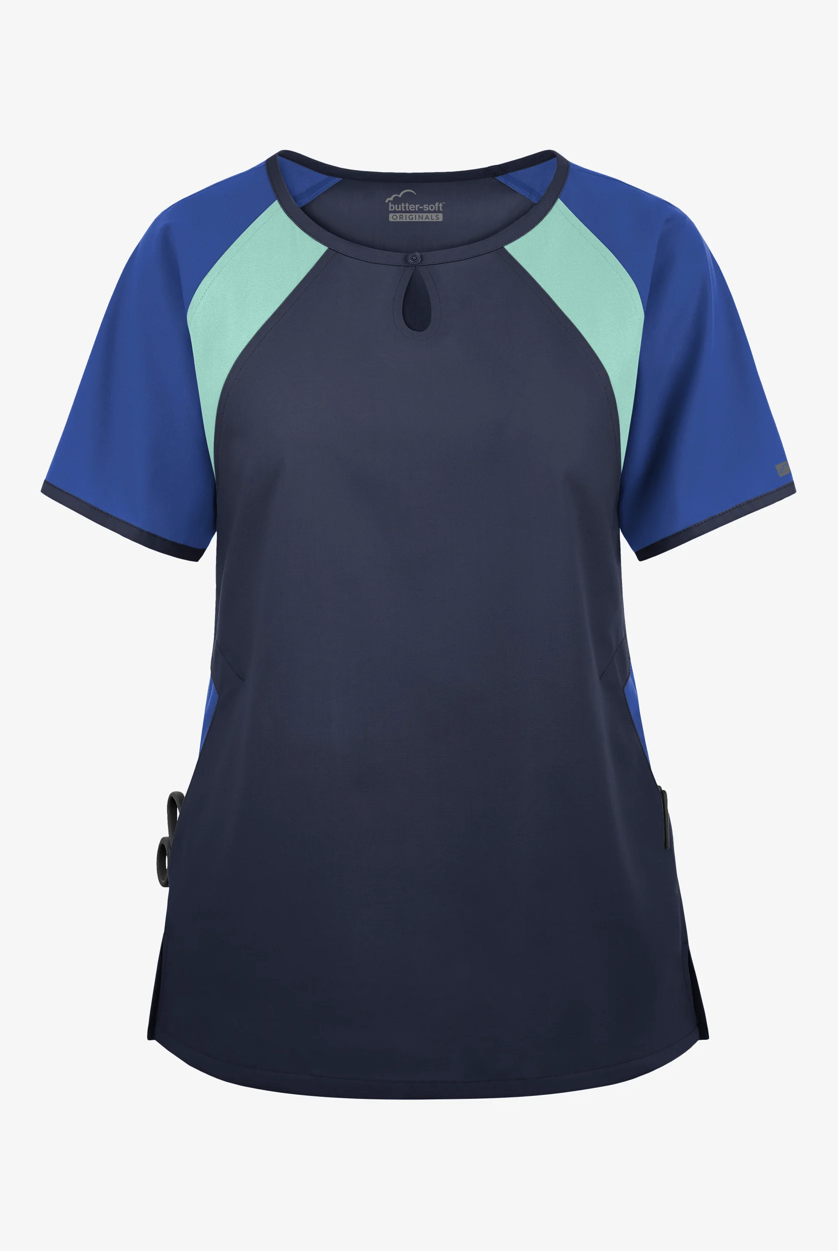 Butter-Soft Originals Women's 3-Pocket Keyhole Neck Tri-Colorblock Scrub Top