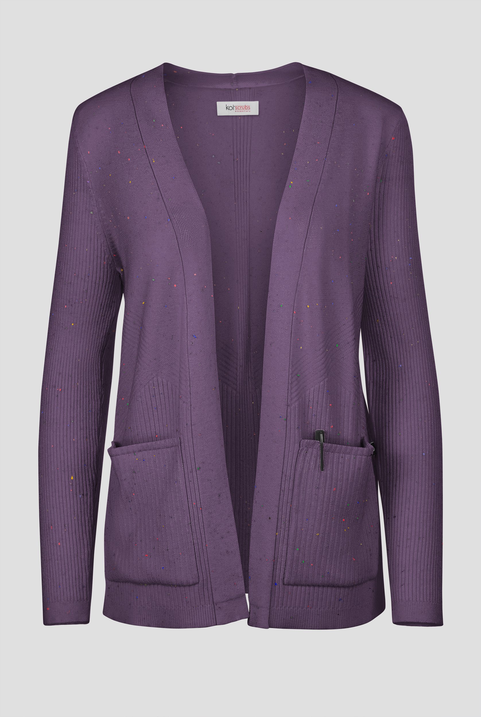 koi Essentials Kori Women's 2-Pocket Open Front Rib Knit V-Neck Scrub Cardigan