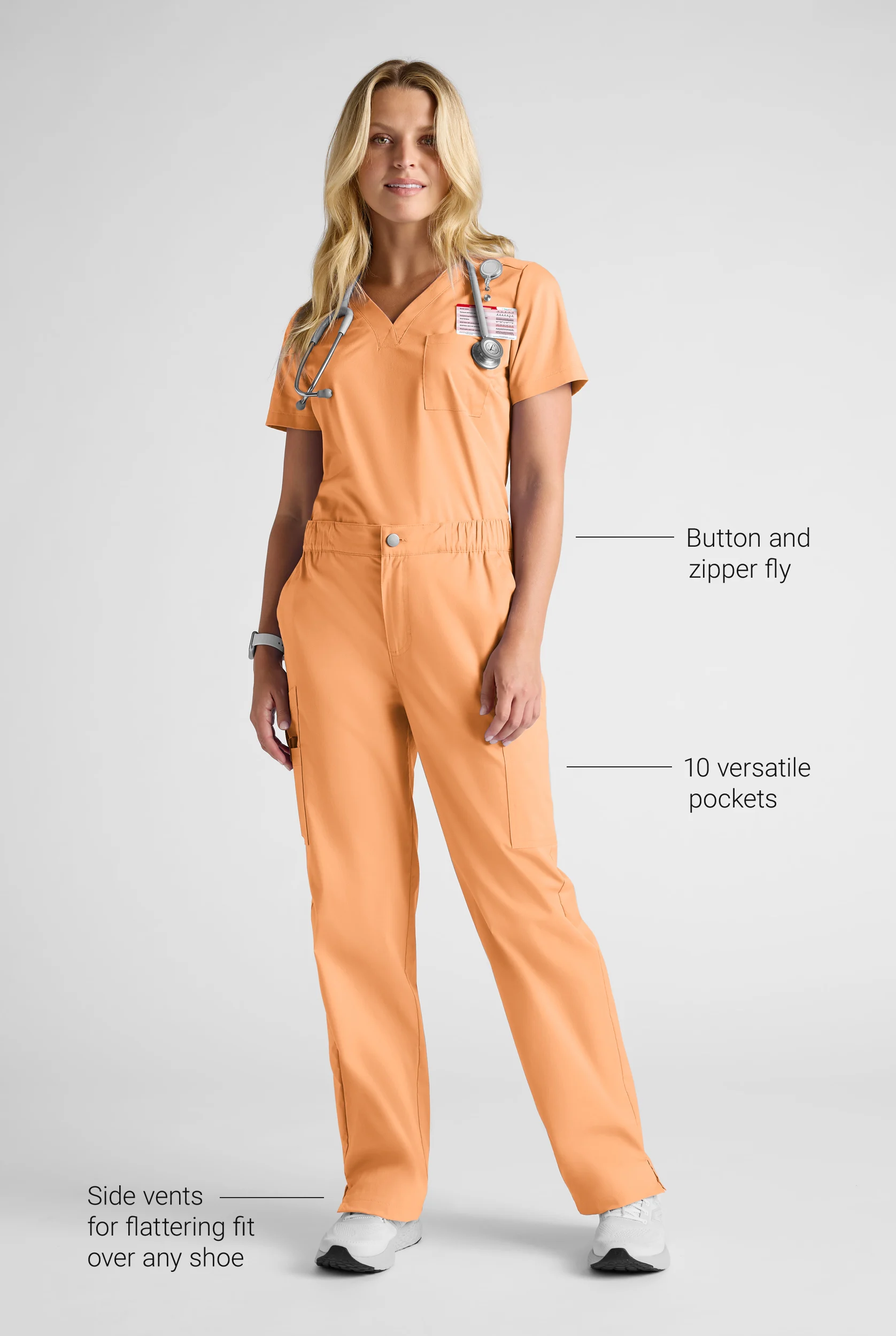 Butter-Soft STRETCH Women's Zip Fly 10-Pocket Straight Leg Cargo Scrub Pants