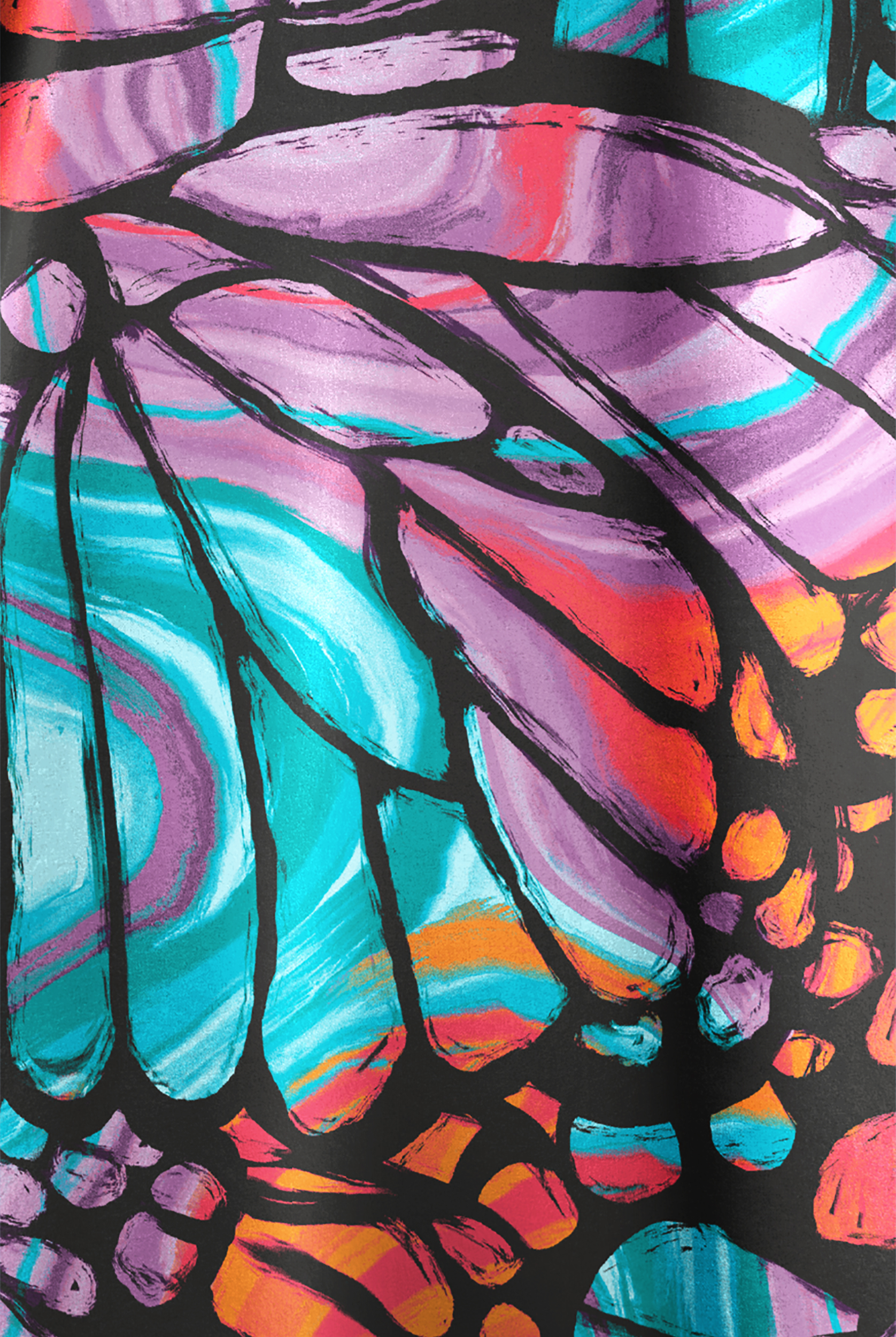 Easy STRETCH Onyx Butterflies Women's 1-Pocket Tuck-In Scallop Neck Print Scrub Top