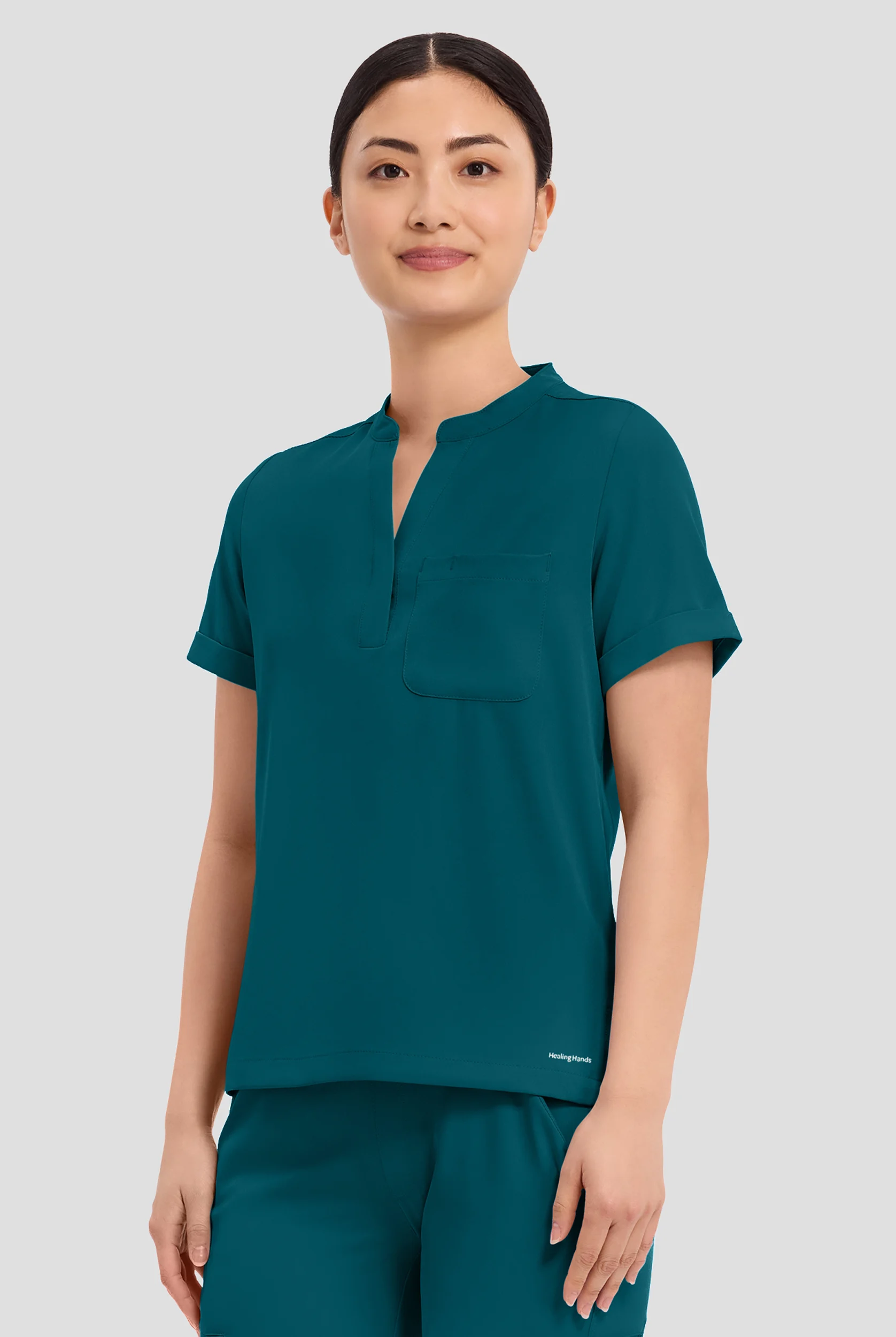 HH Works by Healing Hands Macy Women's 1-Pocket STRETCH Mandarin Collar Tuck In Scrub Top