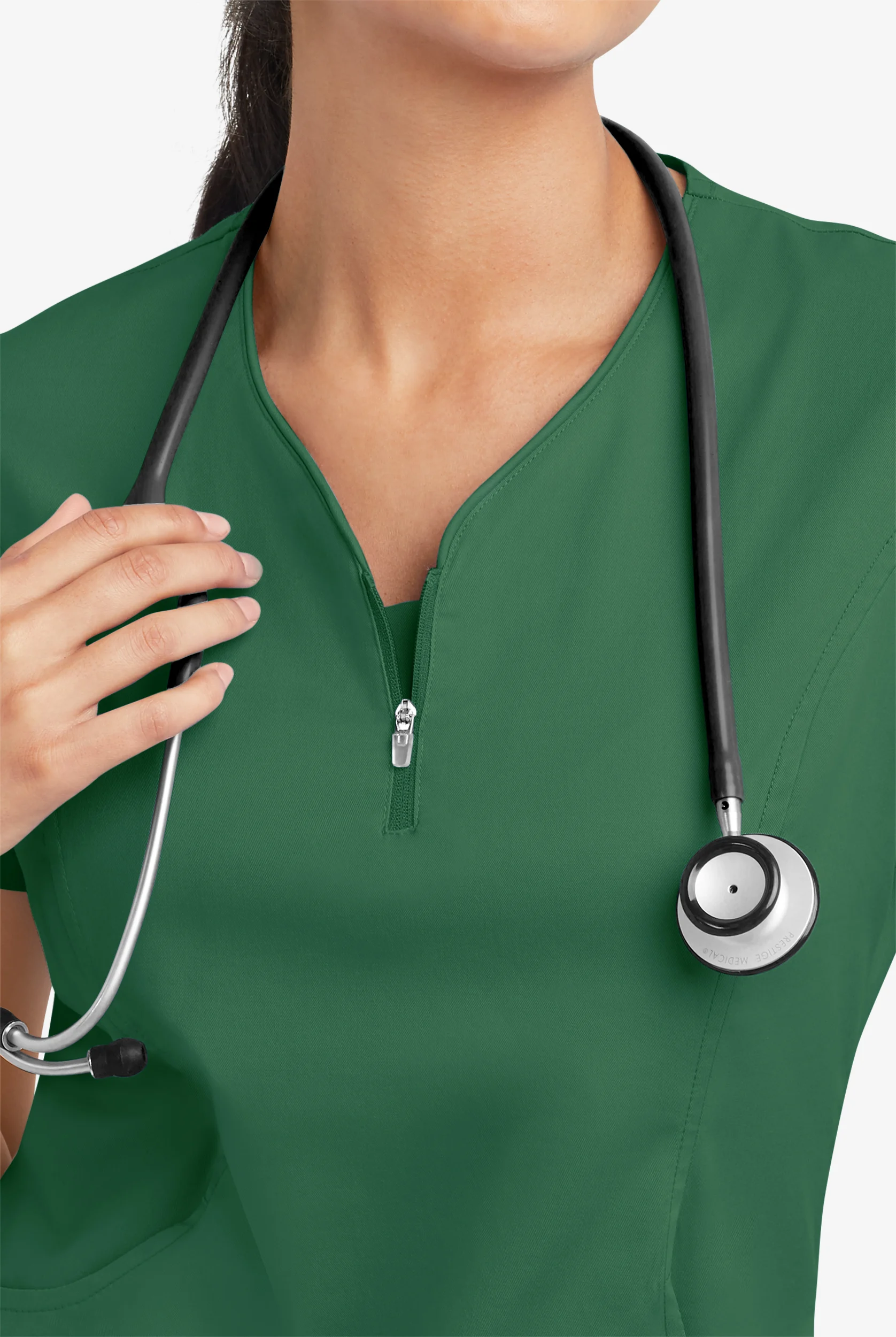 Butter-Soft STRETCH Women's 4-Pocket Curved Neck Zipper Scrub Top