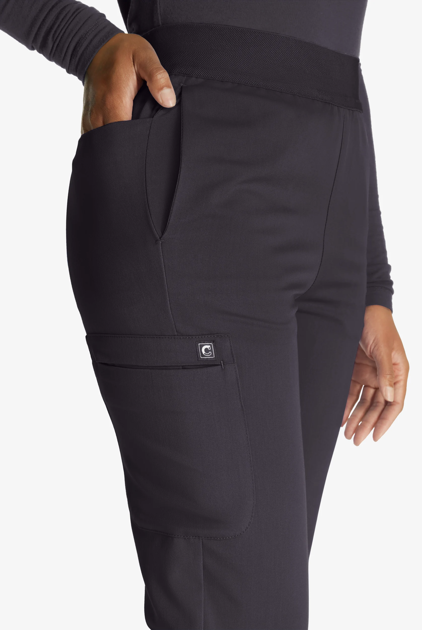 Cherokee Atmos Women's 5-Pocket STRETCH Coolmax Textured Elastic Waistband Cargo Scrub Pants