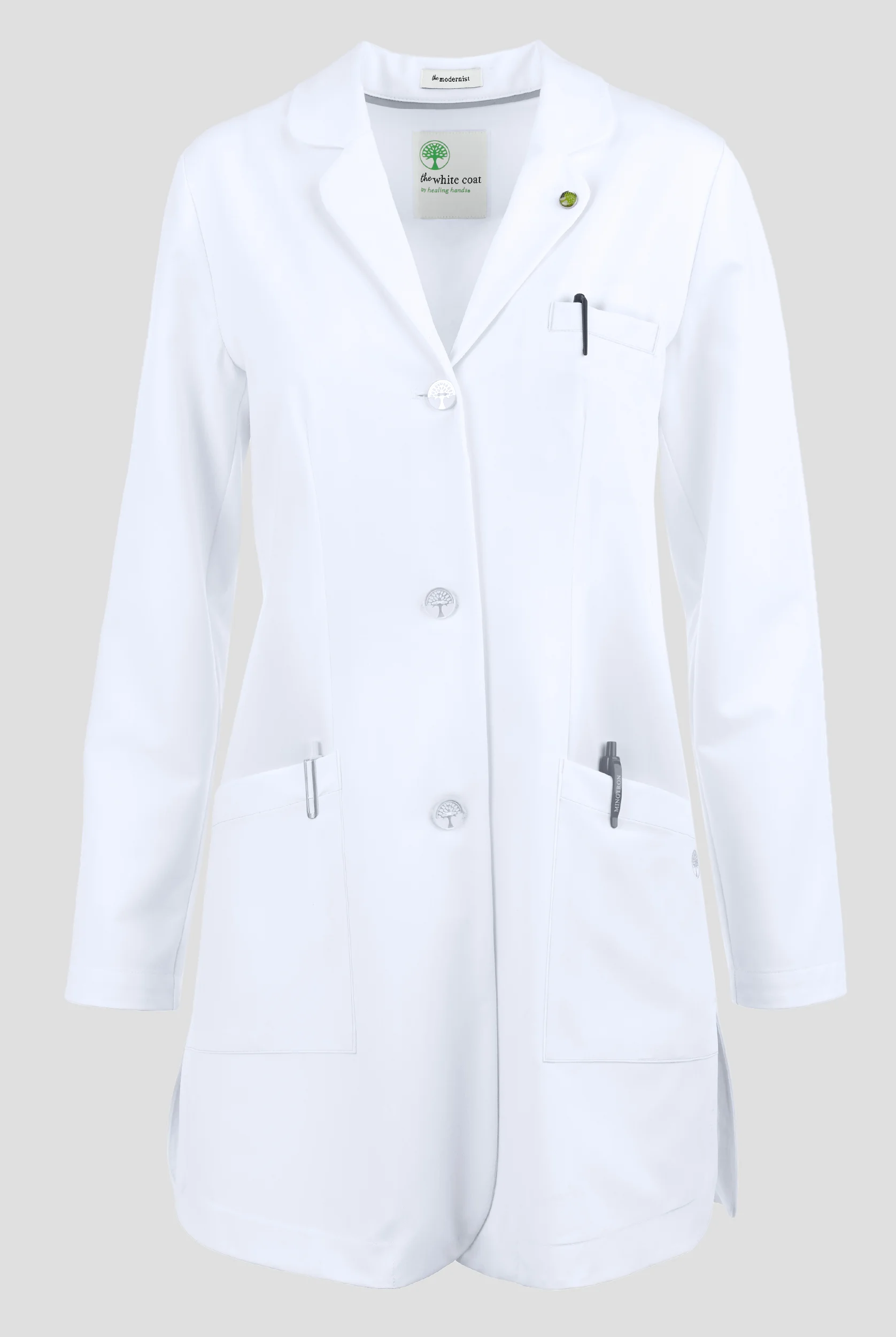 Healing Hands White Coat Modernist Women's 35" 3-Pocket STRETCH Lab Coat