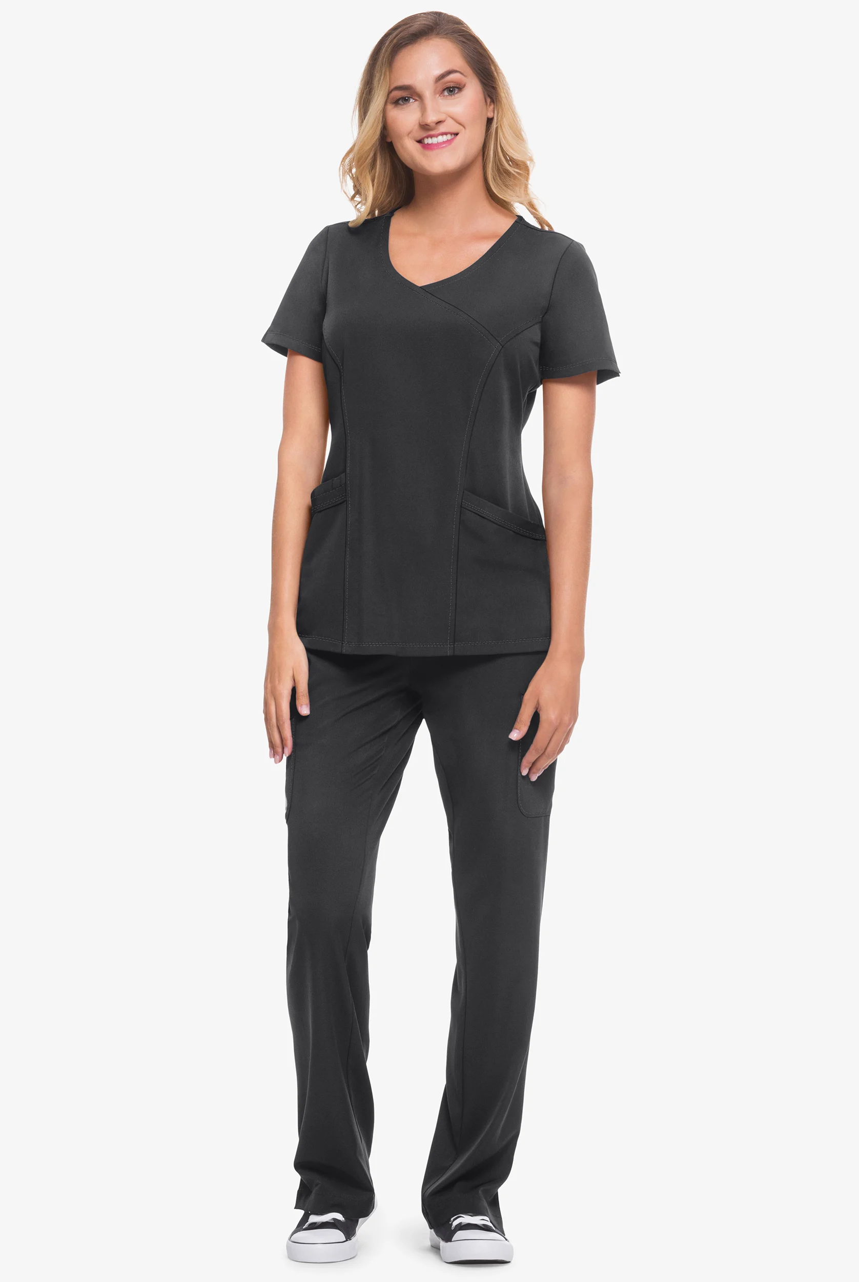 HH Works by Healing Hands Madison Women's 4-Pocket STRETCH Mock Wrap Scrub Top