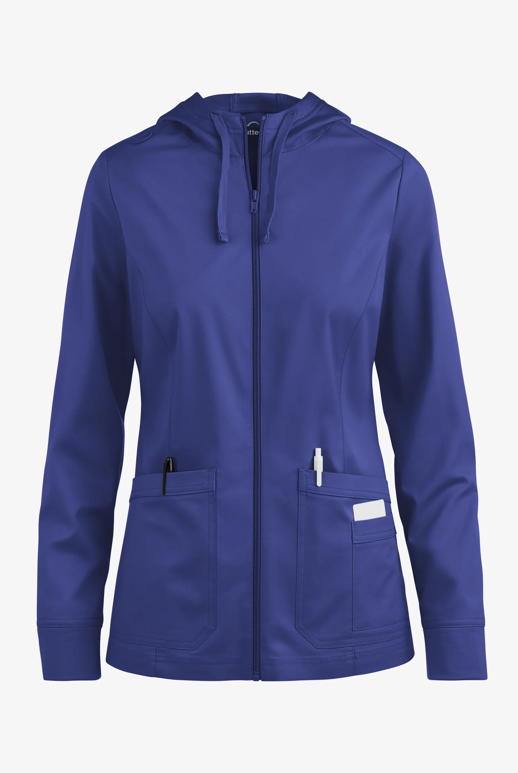 Butter-Soft STRETCH Women's 3-Pocket Zip-Front with Cozy Knit Hood and Trim Scrub Jacket