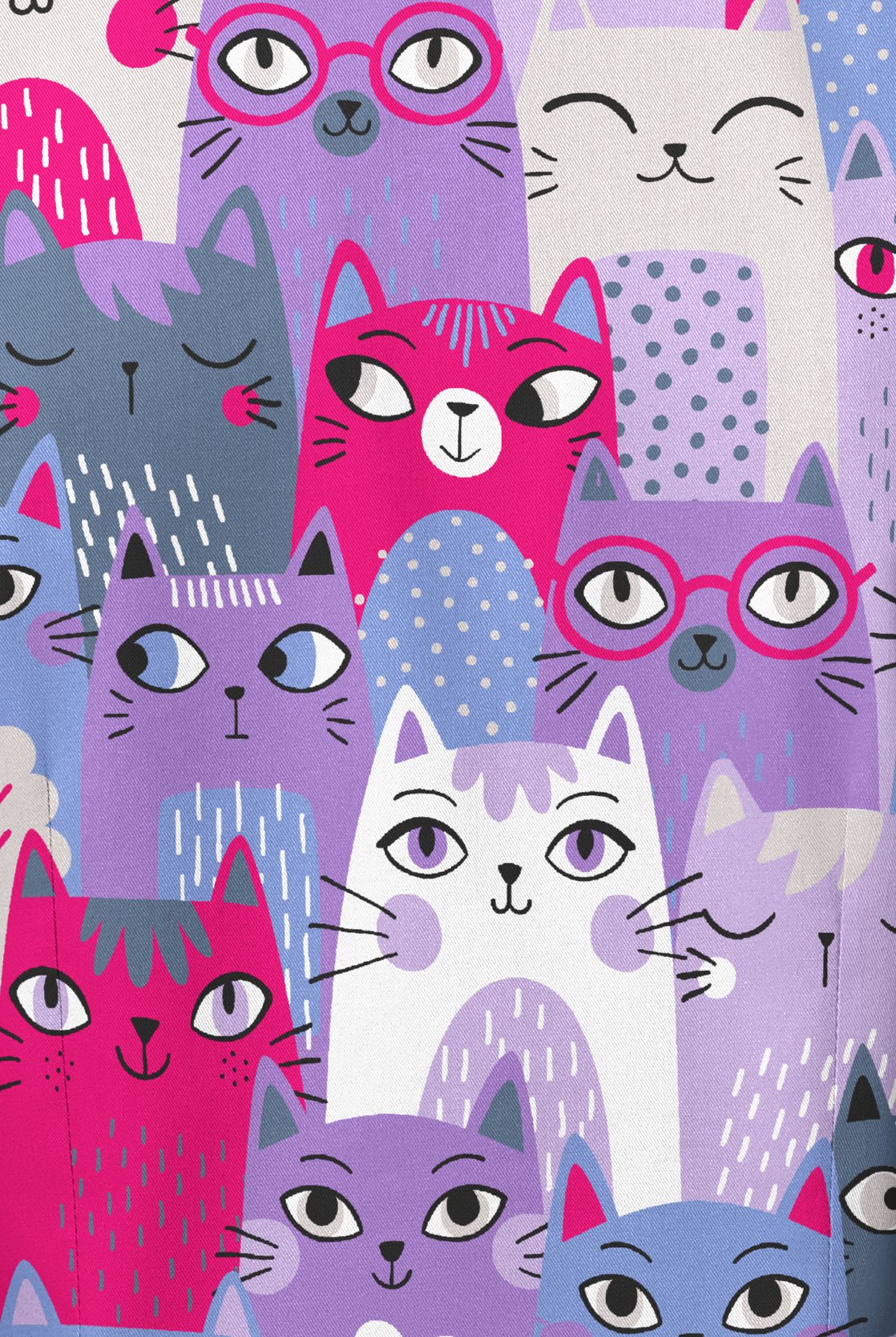 Chaqueta médica estampada Butter-Soft STRETCH Party Time Ultraviolet Light con 3 bolsillos y botones a presión para mujer