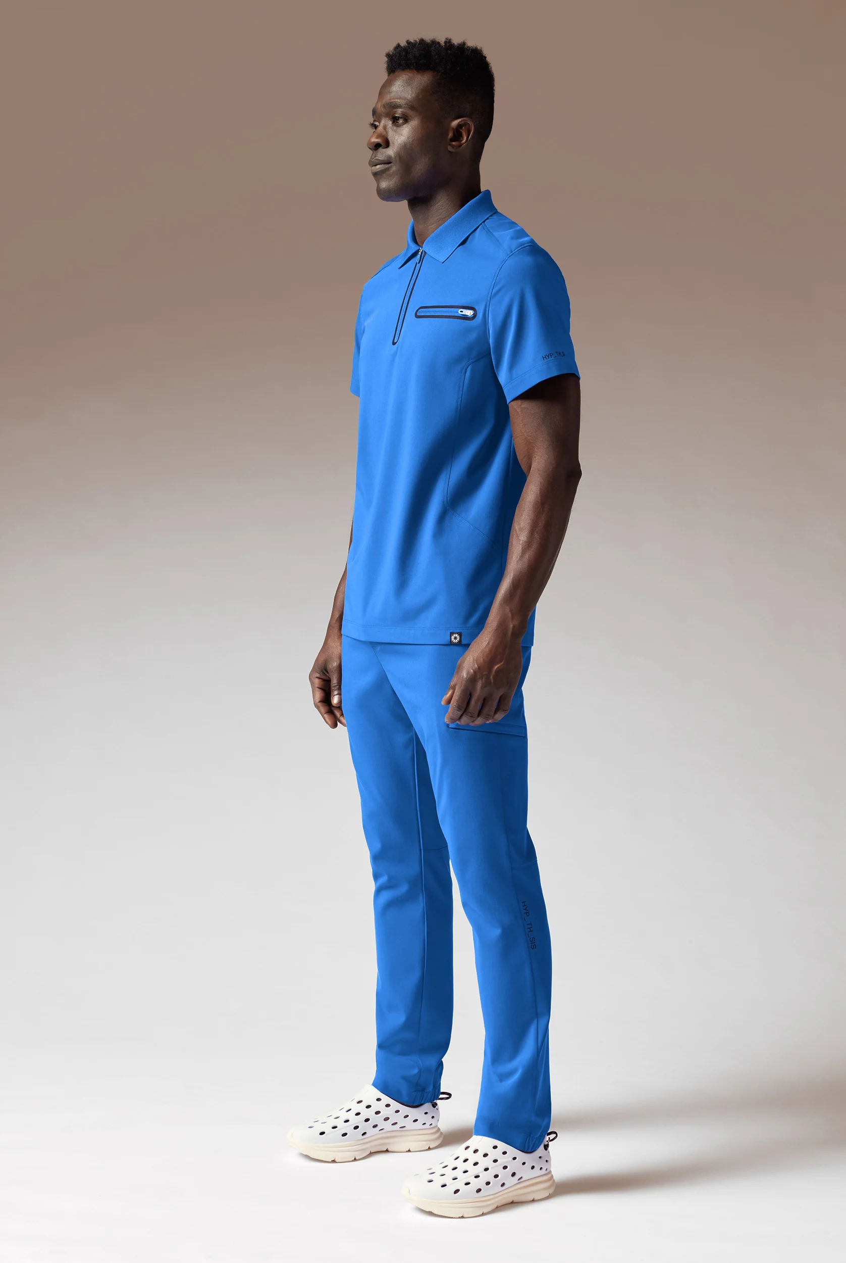 Hypothesis Alpha System Men&rsquo;s 1-Pocket Zip Neck Polo With Tonal Trim Scrub Top