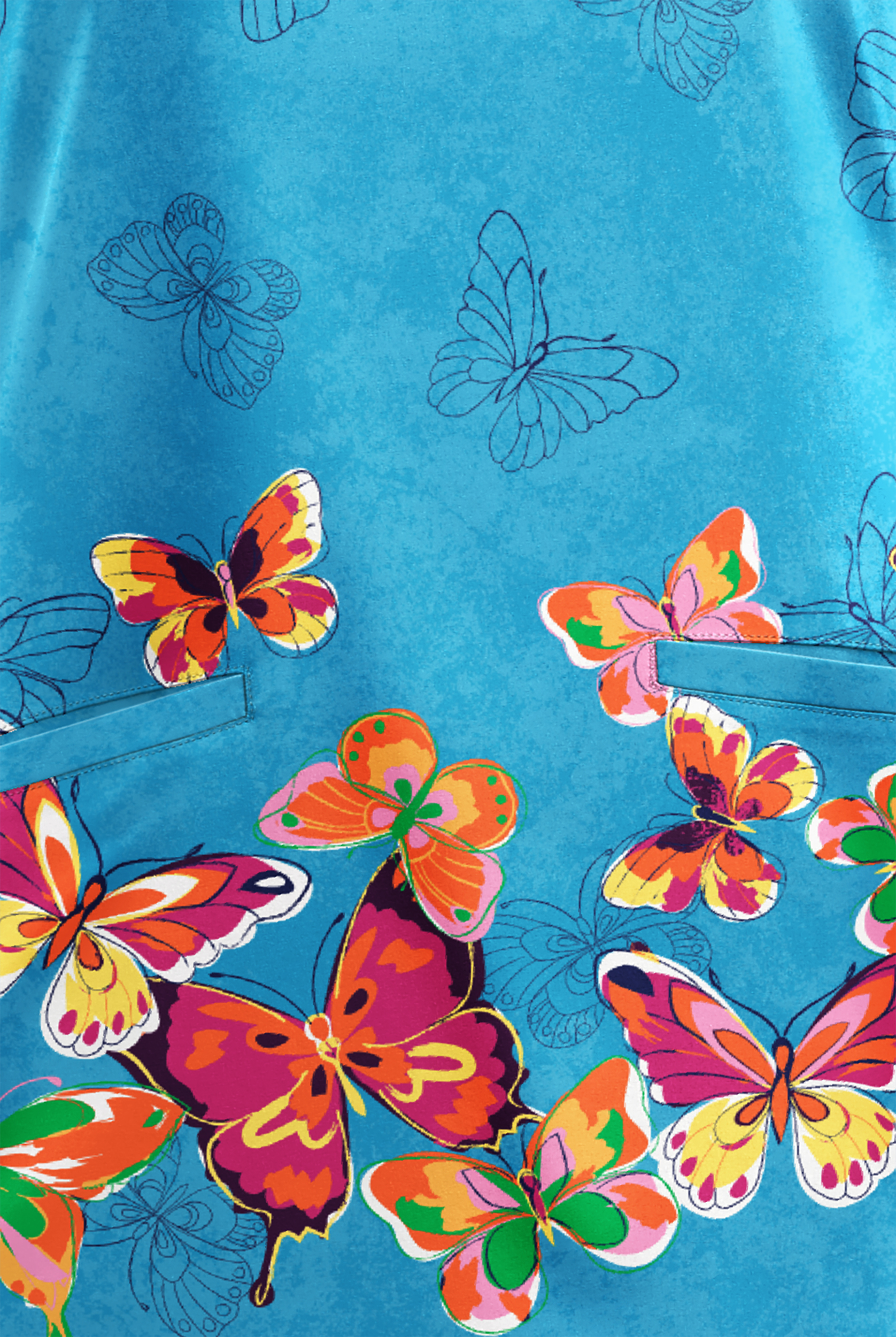 Butter-Soft STRETCH Butterfly Border Turquoise Women's 2- Pocket V-Neck Print Scrub Top