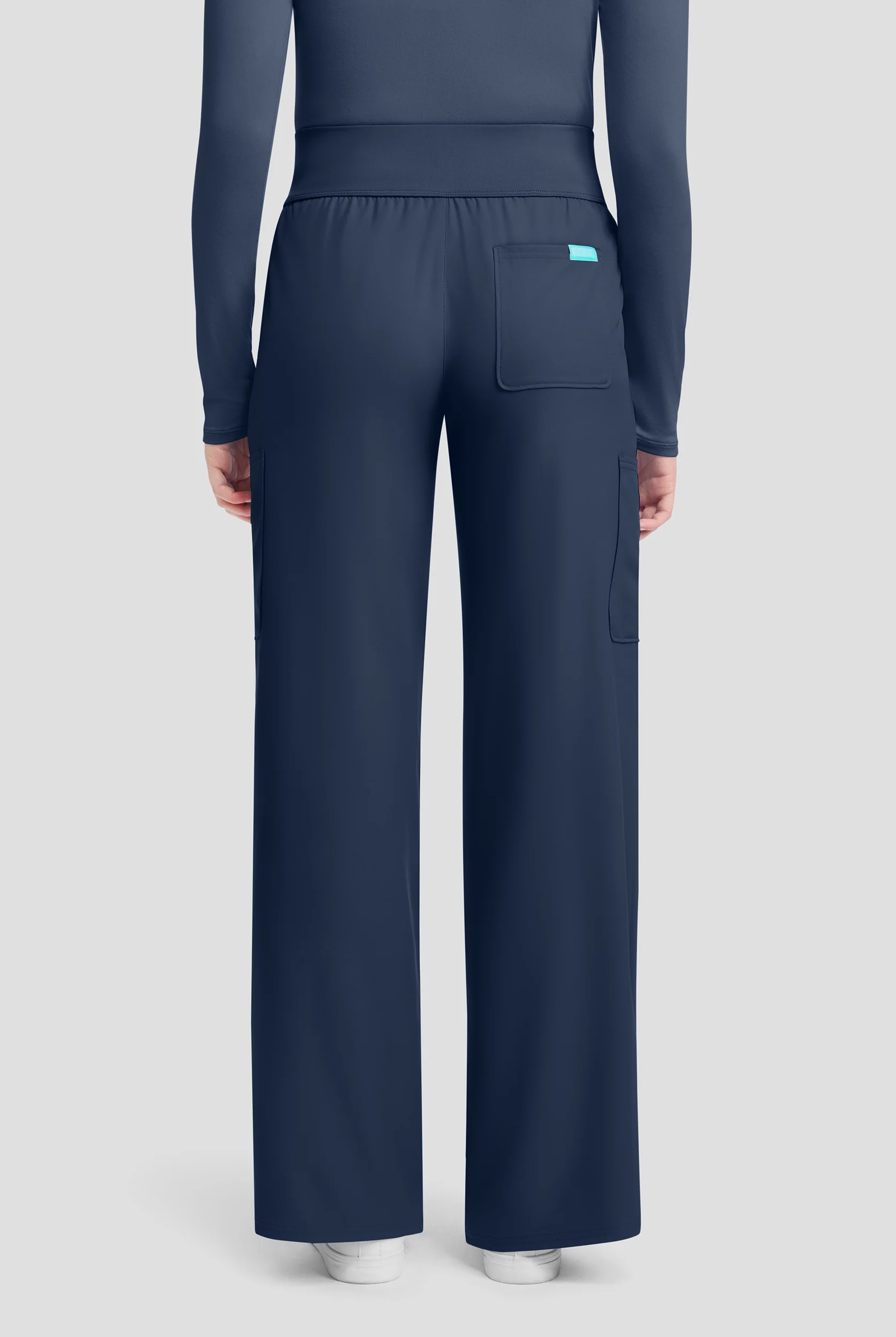 Med Couture Insight Women's 5-Pocket Ruched High Waisted Wide Leg Cargo Scrub Pant - Petite