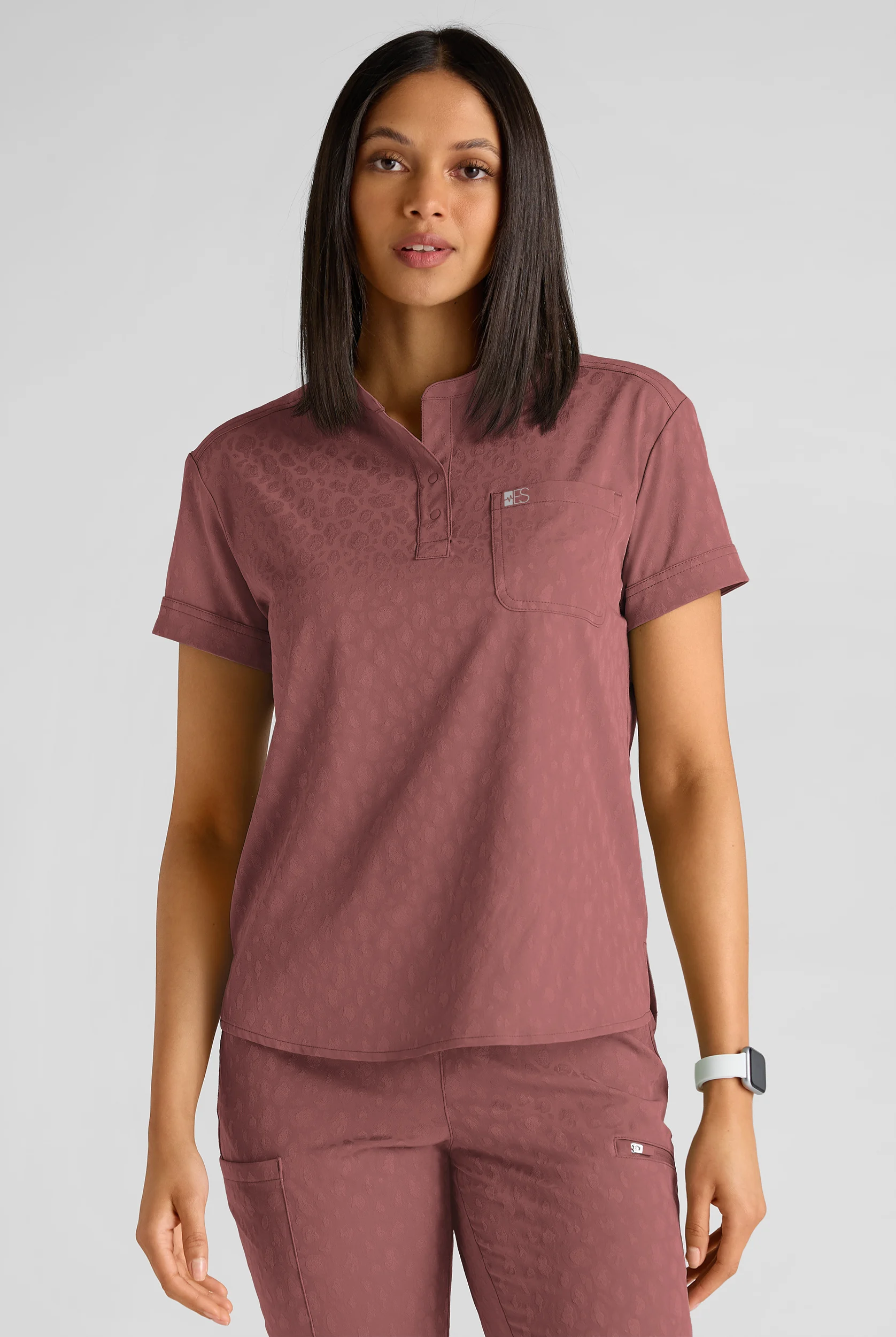 Easy STRETCH Bella Women's Jacquard 1-Pocket Henley Scrub Top