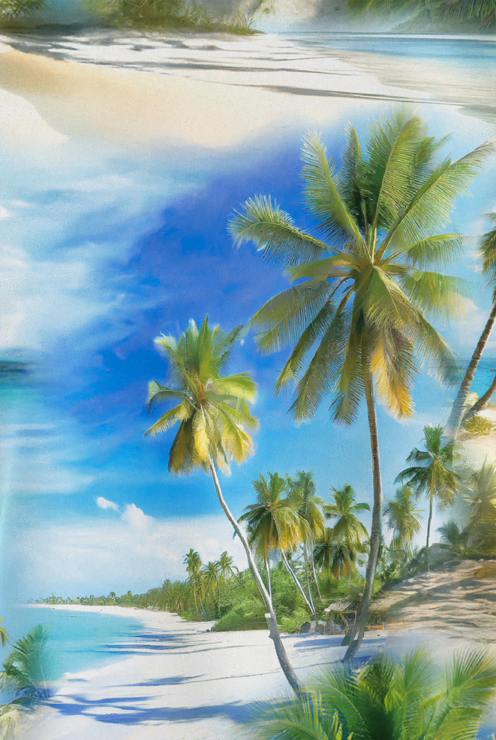 Butter-Soft STRETCH Aloha Paradise Turquoise Women's 2-Pocket V-Neck Print Scrub Top