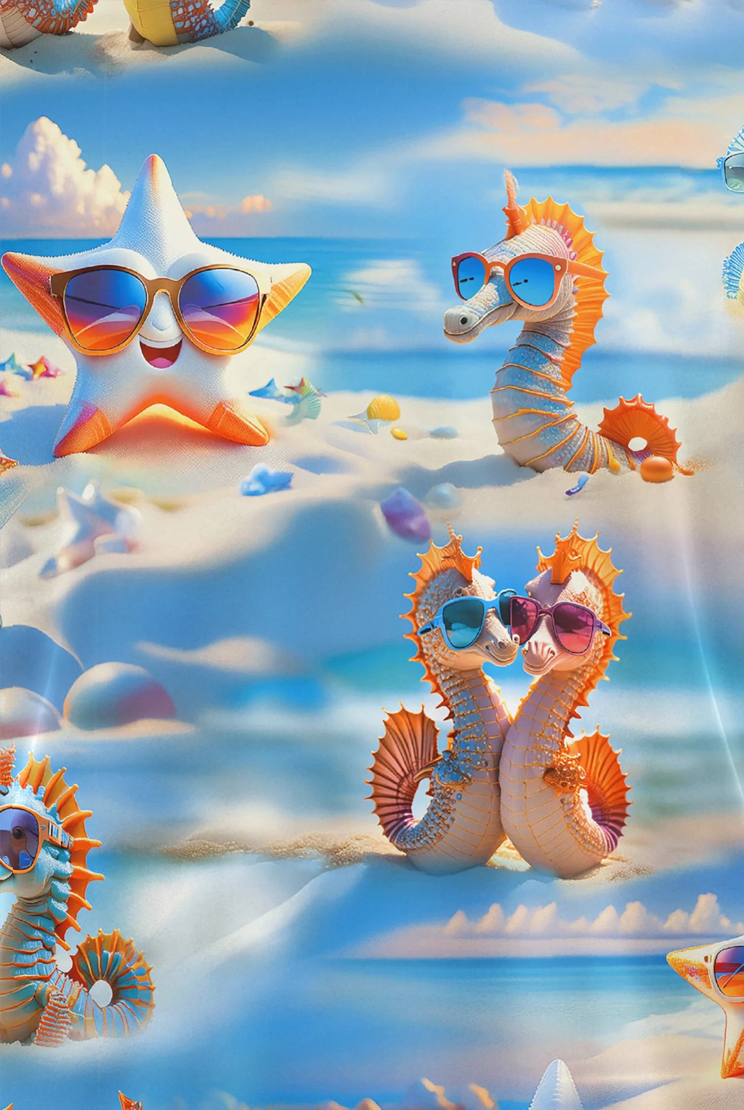 Butter-Soft STRETCH Shoreline Squad Turquoise Women's V-Neck Print Scrub Top