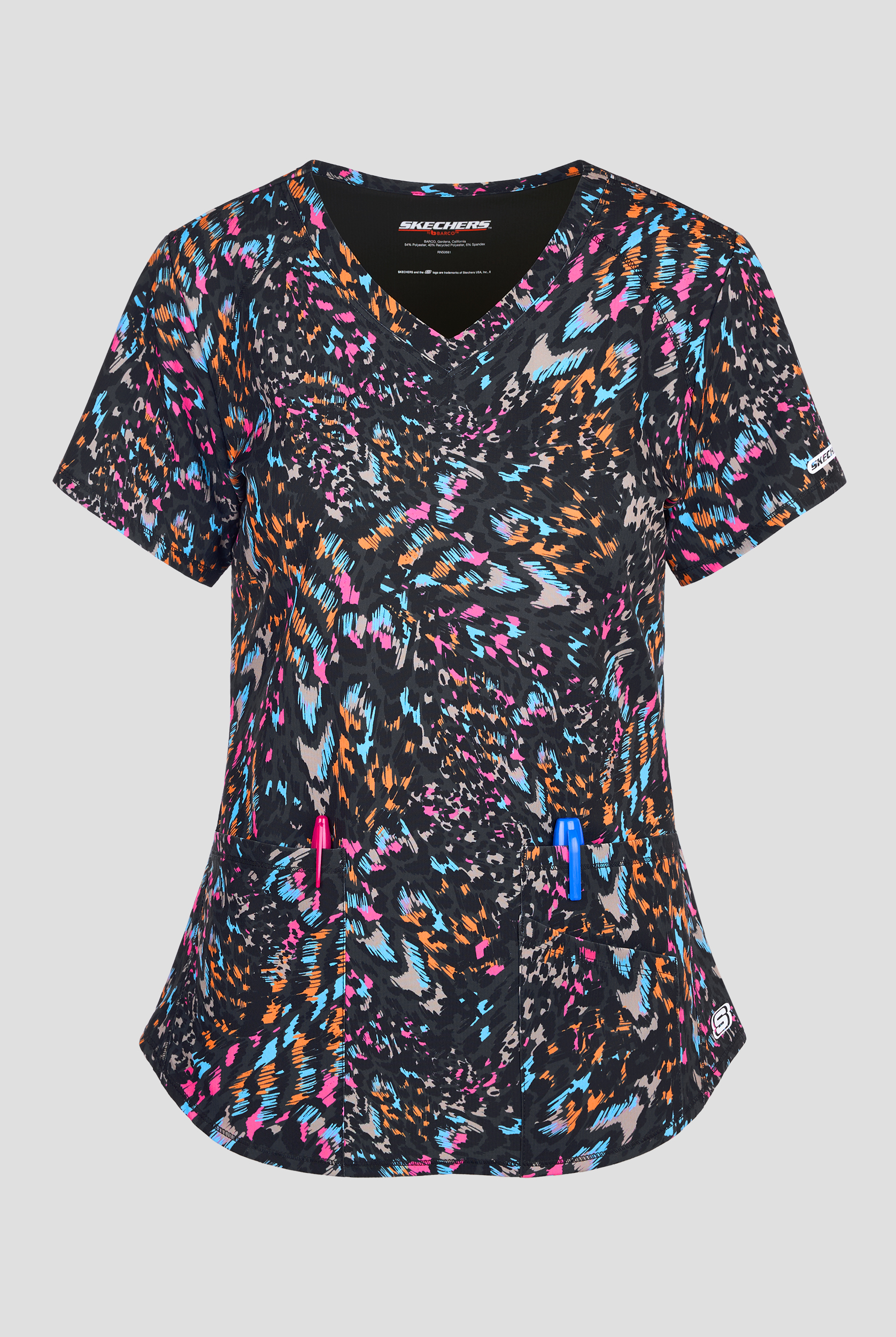 Skechers Animal Wonders Women's 3-Pocket STRETCH V-Neck Print Scrub Top
