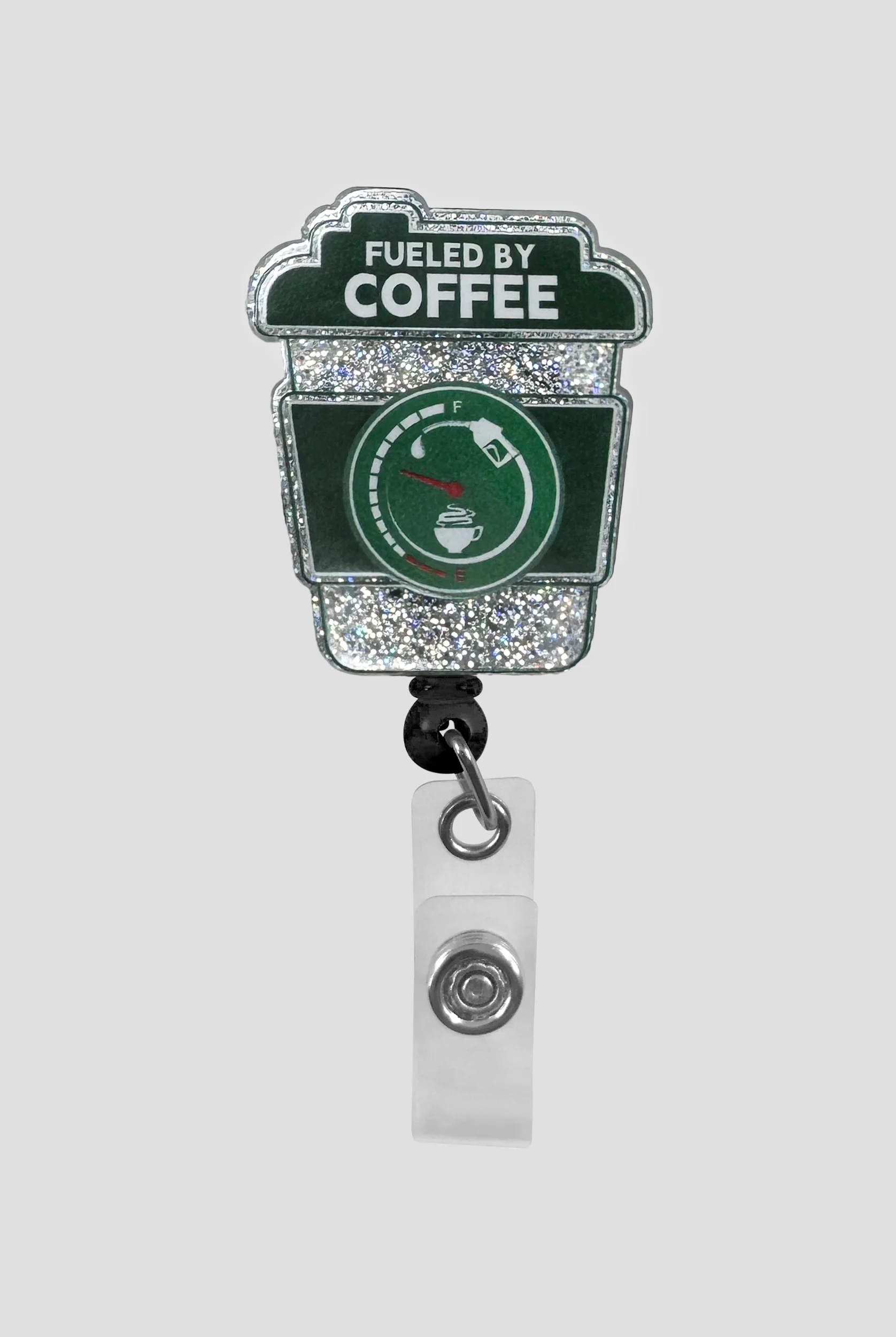 Cutieful Fueled by Coffee Retractable Acrylic ID Badge Holder